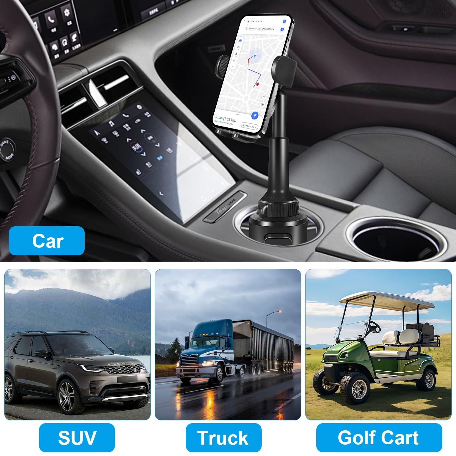 Degum Upgraded Wireless Car Charger, Cup Holder Phone Mount With 15W Fast Charging Phone Holder Adjustable Long Arm Height, Comp