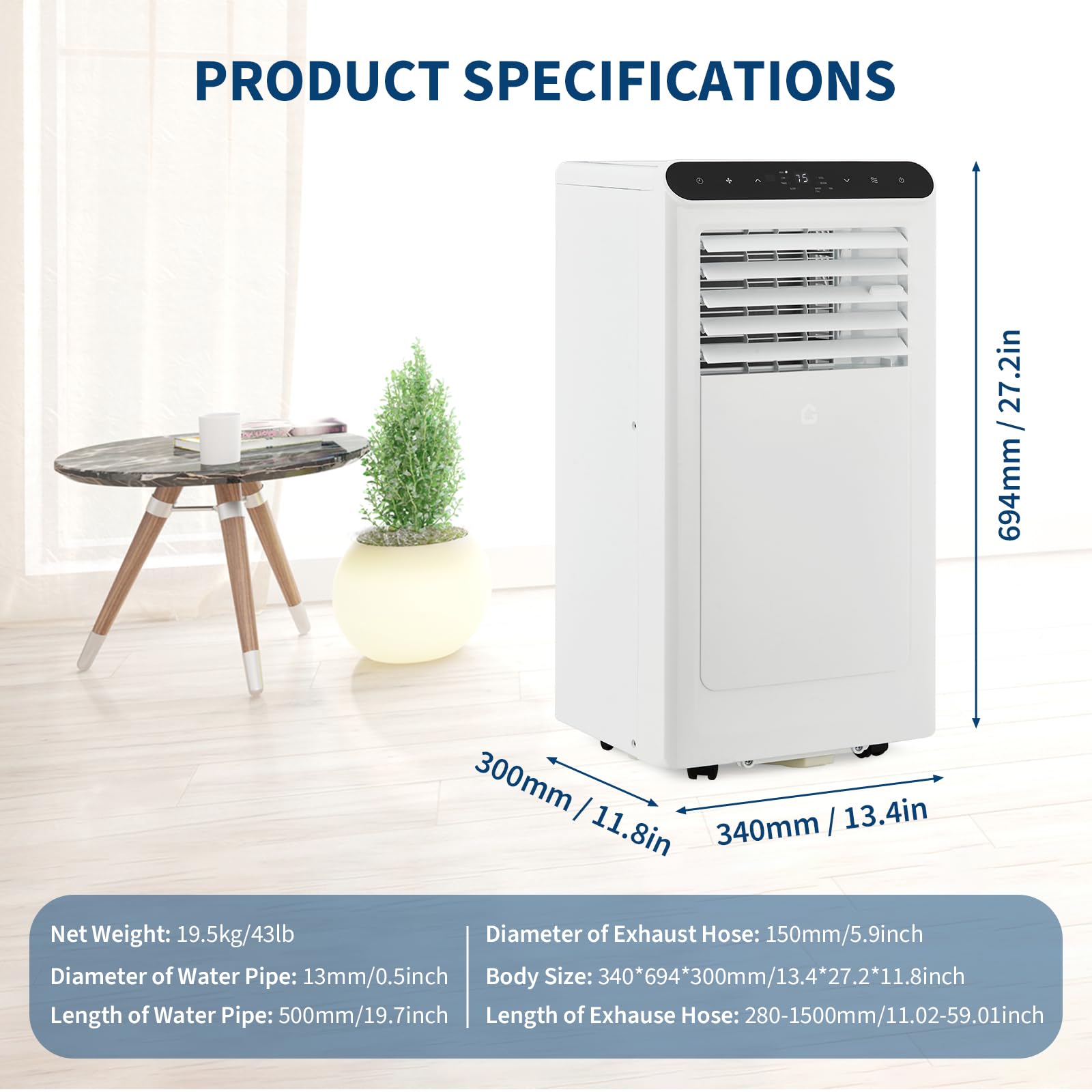 2025 New Model Portable Air Conditioner, 10000 Btu Air Conditioner Cool Up To 550 Sq.Ft, 3-In-1 Ac Unit, Dehumidifier, Fan, Wind