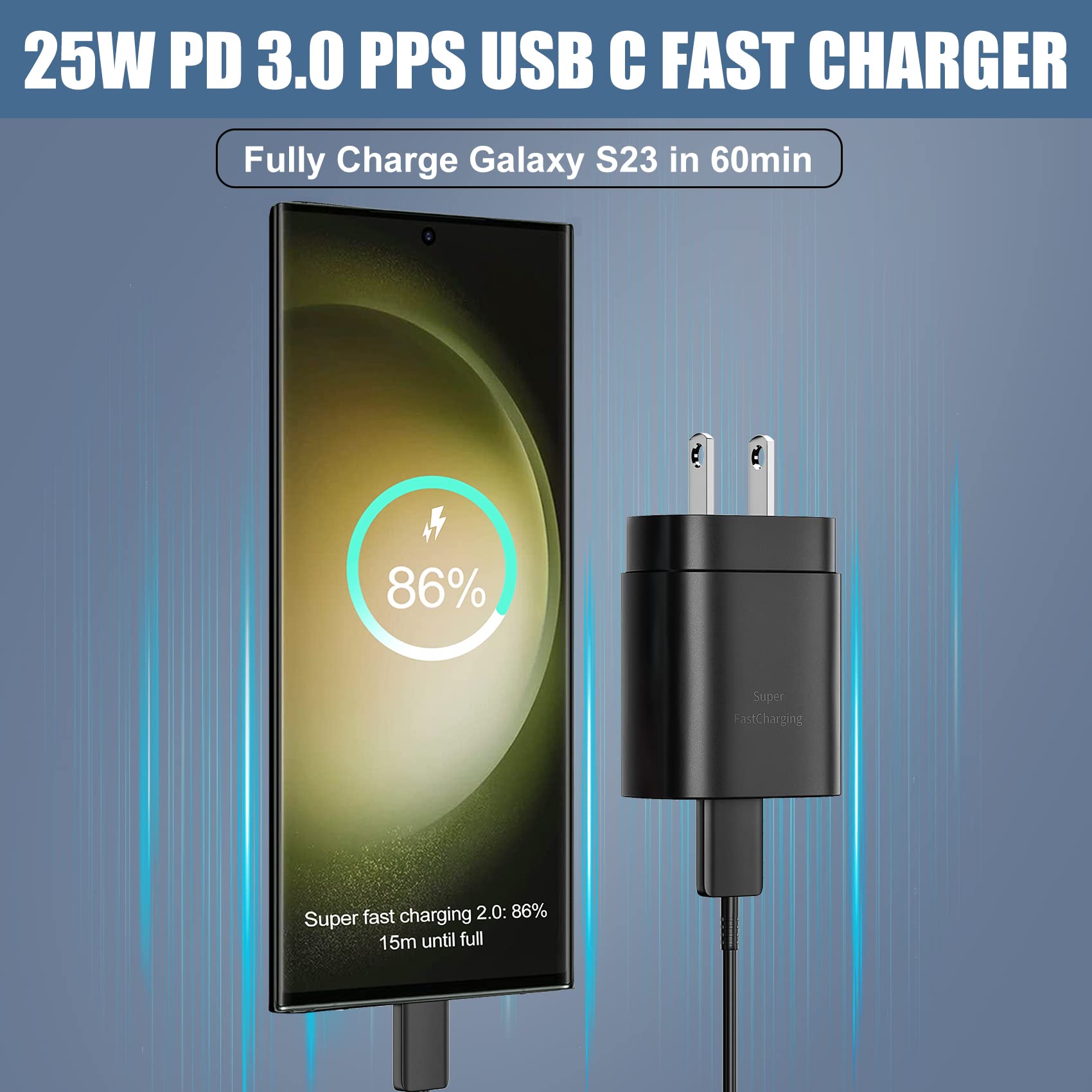 Super Fast Charger Type C,25W Usb C Fast Wall Charger Block & 8Ft Super Long Fast Charging Cable Cord For Samsung Galaxy S24/S24