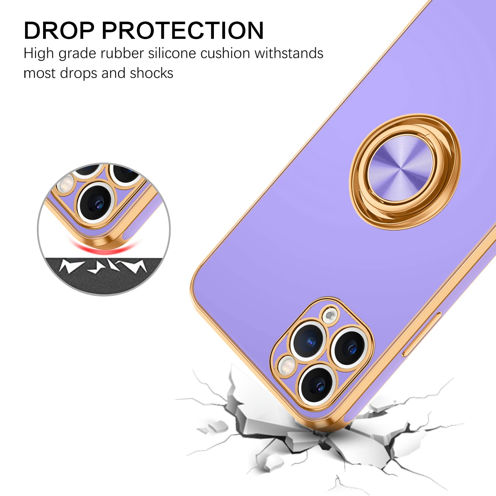 Bentoben For Iphone 11 Pro Max Case, Phone Case Iphone 11 Pro Max, Slim Fit Kickstand Ring Holder Shockproof Protection Soft Tpu