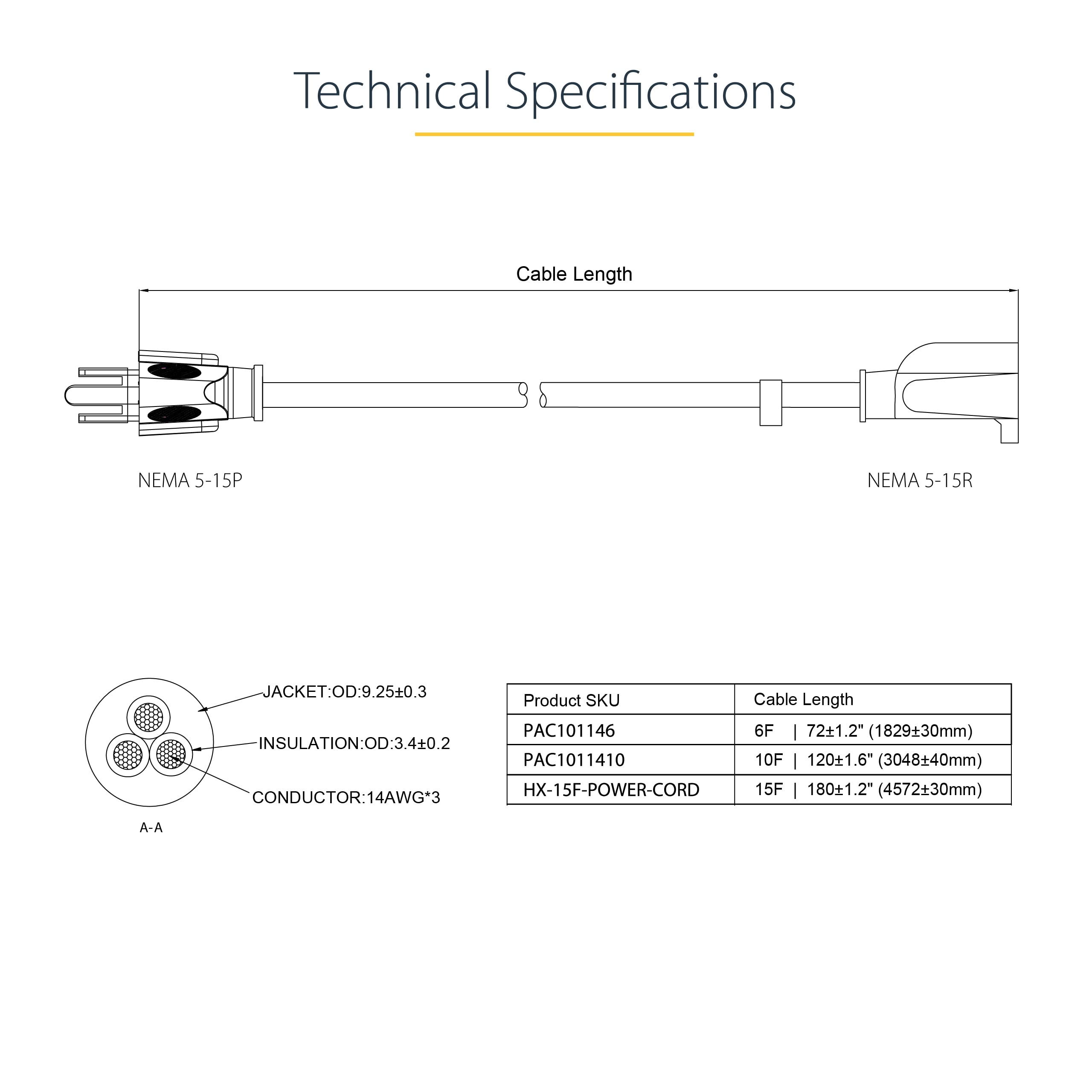 Startech.Com 6 Ft Power Extension Cord   Nema 5 15R To Nema 5 15P   14 Awg Power Cable   125 Volts At 15 Amps   Sjt   6Ft (Pac10