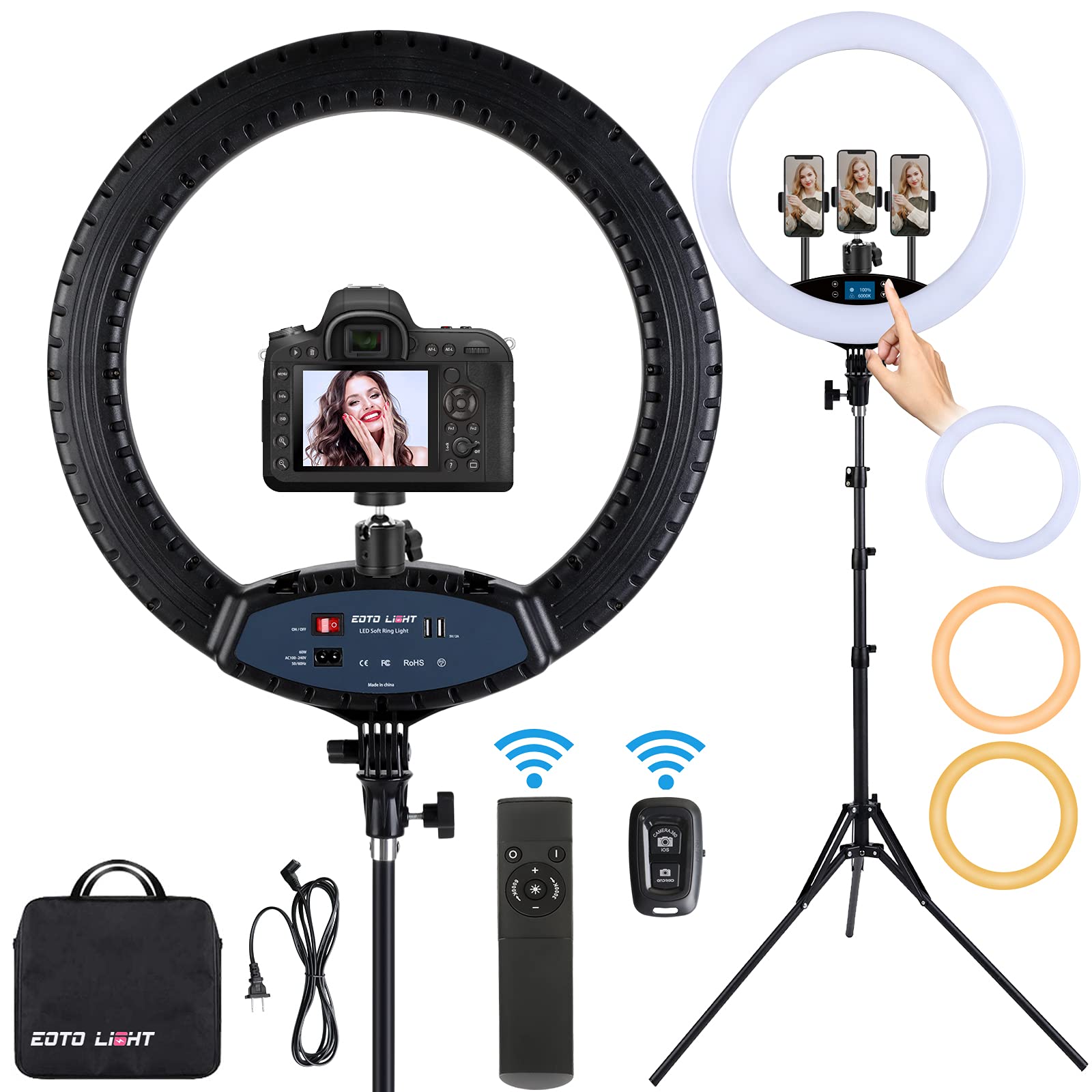 19 Inch Led Ring Light Lcd Display Touch Screen With Tripod Stand Dimmable Makeup Selfie Ring Light For Studio Portrait Youtube