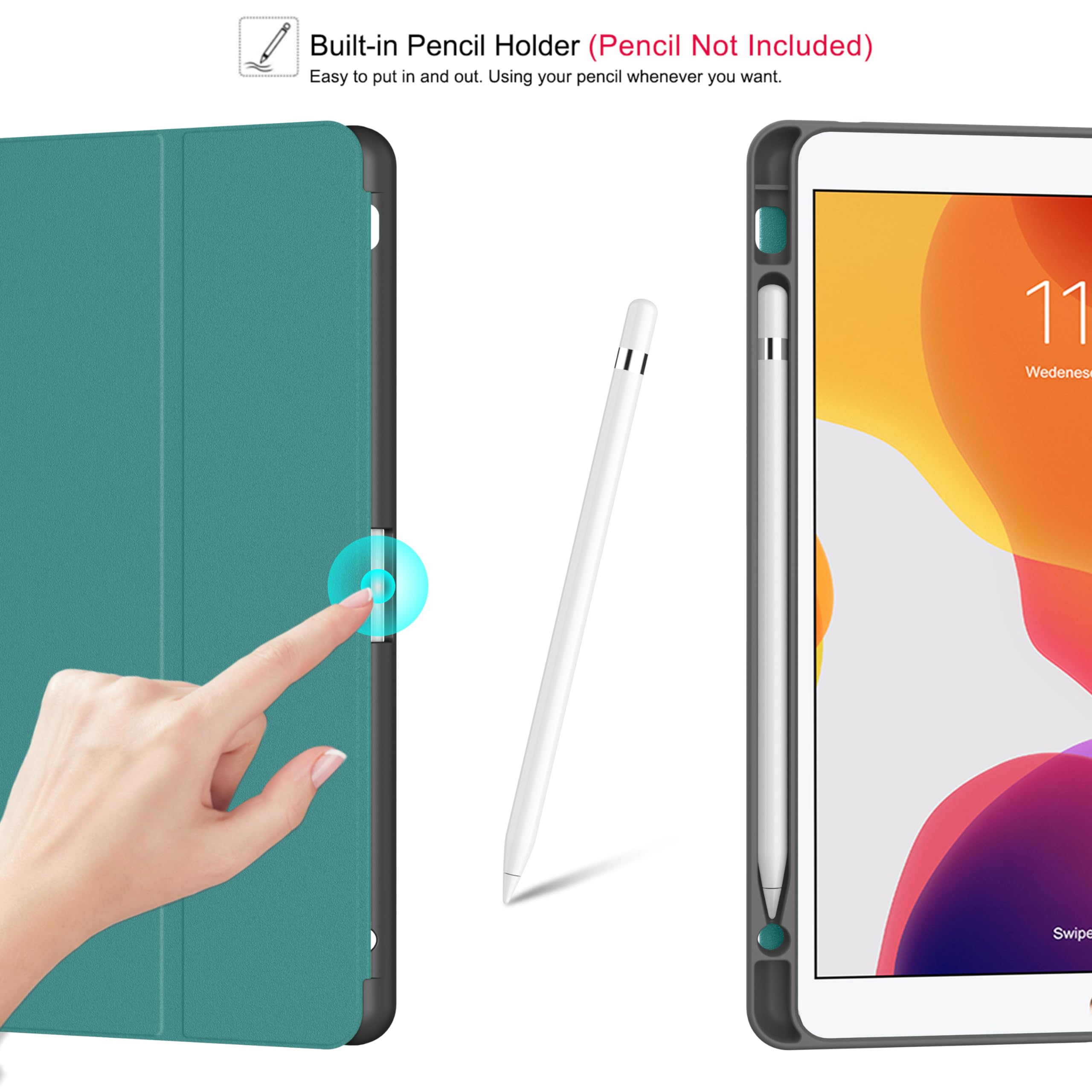 Soke Case For Ipad 9Th Generation 2021/8Th Gen 2020/7Th Gen 2019 With Pencil Holder   Premium Shockproof Case With Soft Tpu Back Cover & Auto Sleep/Wake For Ipad 10.2 Inch, B Book Teal