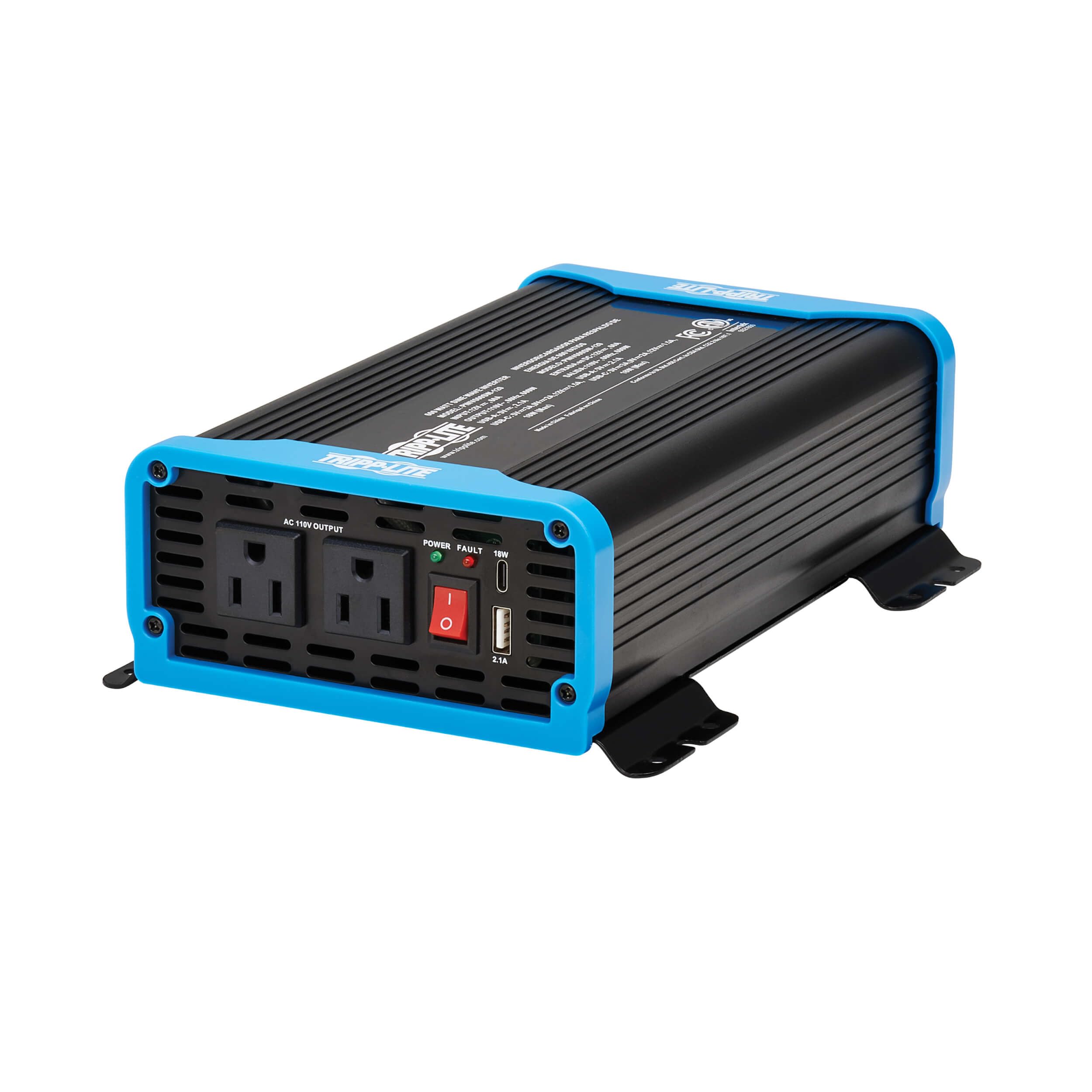 Tripp Lite 600W Compact Pure Sine Wave Power Inverter, 3 Outlets, 1 USB + 1 USB-C Charging Ports, Remote Control via RJ12 Teleph