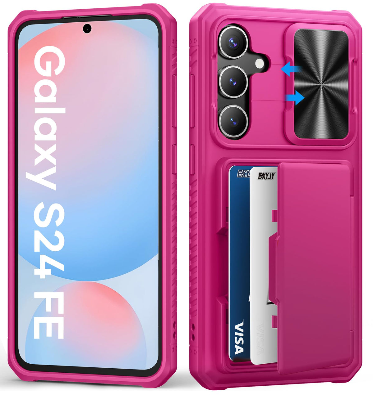 Bxyjy For Samsung Galaxy S24 Fe Case With Card Holder (4 5 Cards), Rfid Blocking, Slide Camera Protector, Military Drop Protecti