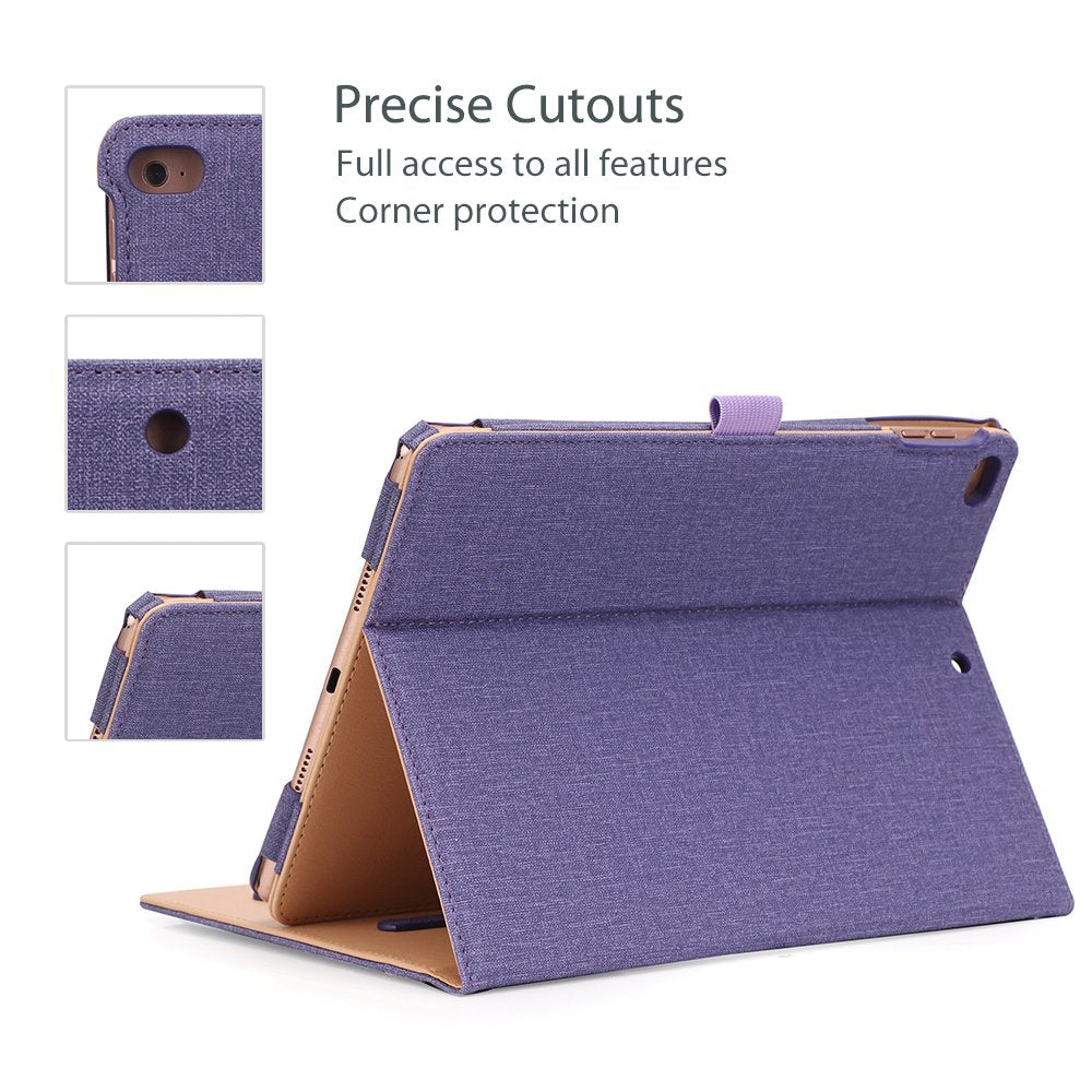 Procase For Ipad 9.7 Inch Ipad 6Th/5Th Generation Case 2018 2017/Ipad Air 2/Air 1 Case, Premium Leather Folio Corner Protection Multi Angle Viewing Stand Cover With Front Pocket Pen Loop  Purple