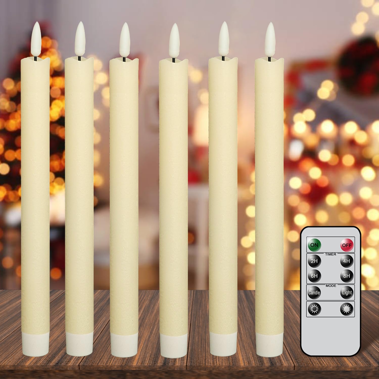 Kunswenn Flameless Taper Candles Battery Operated Flickering Flame With Remote Timer, 6Pcs White Real Wax Led Flameless Candlest