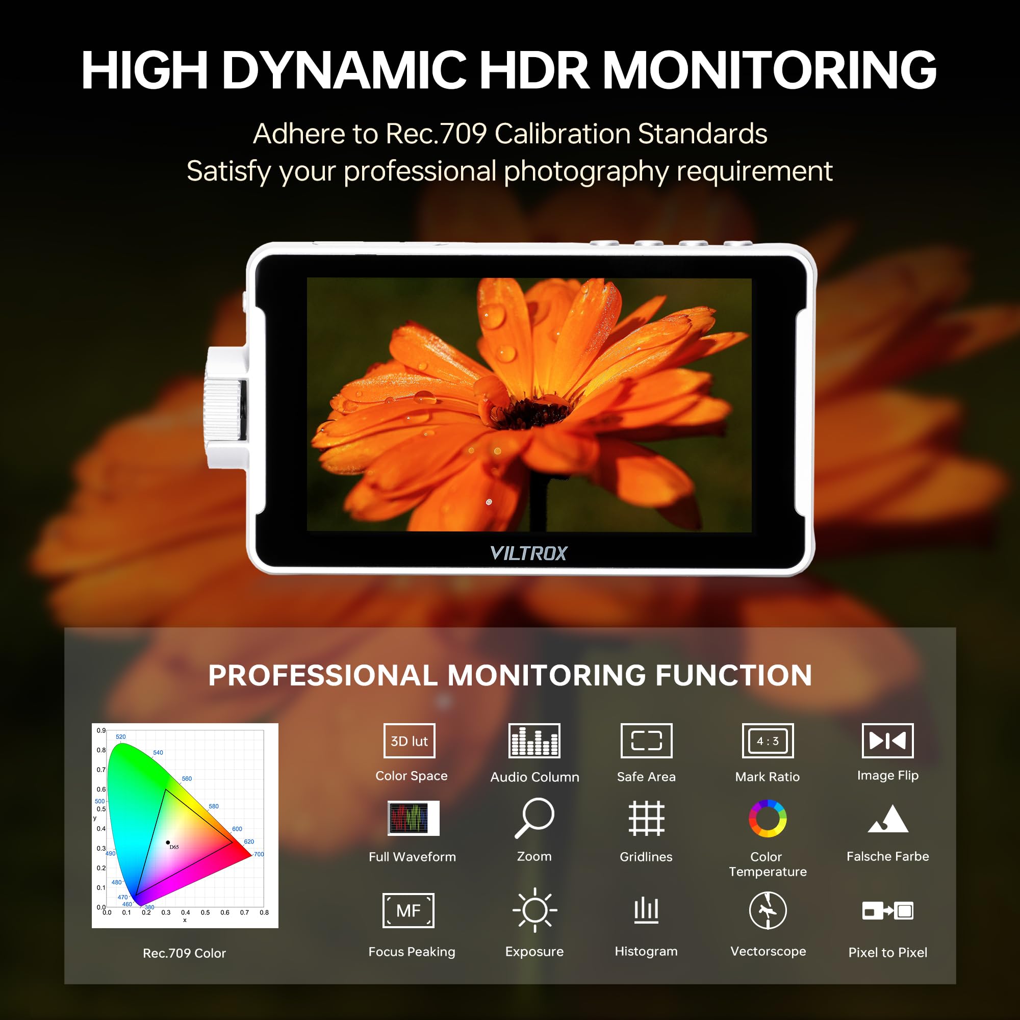 Viltrox Dc-V1 5.5 Touchscreen Camera Field Monitor Dslr Monitor With 3D Lut Waveform 400Nits 160 Wide View Angle 1920X1080 Ips 4
