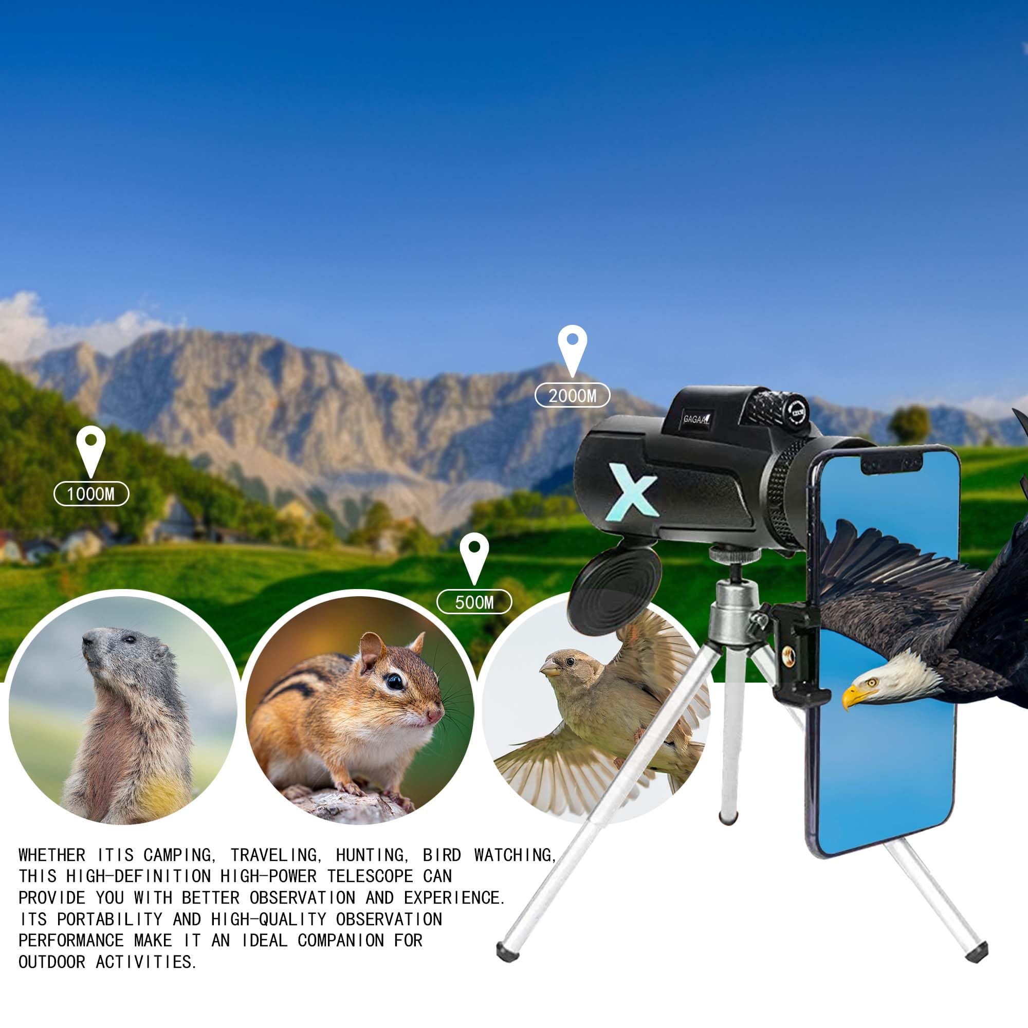 12X50 Monocular Telescope   2023 Small Monocular Telescope High Power, Monocular Telescope For Smartphone Holder & Tripod, Suita