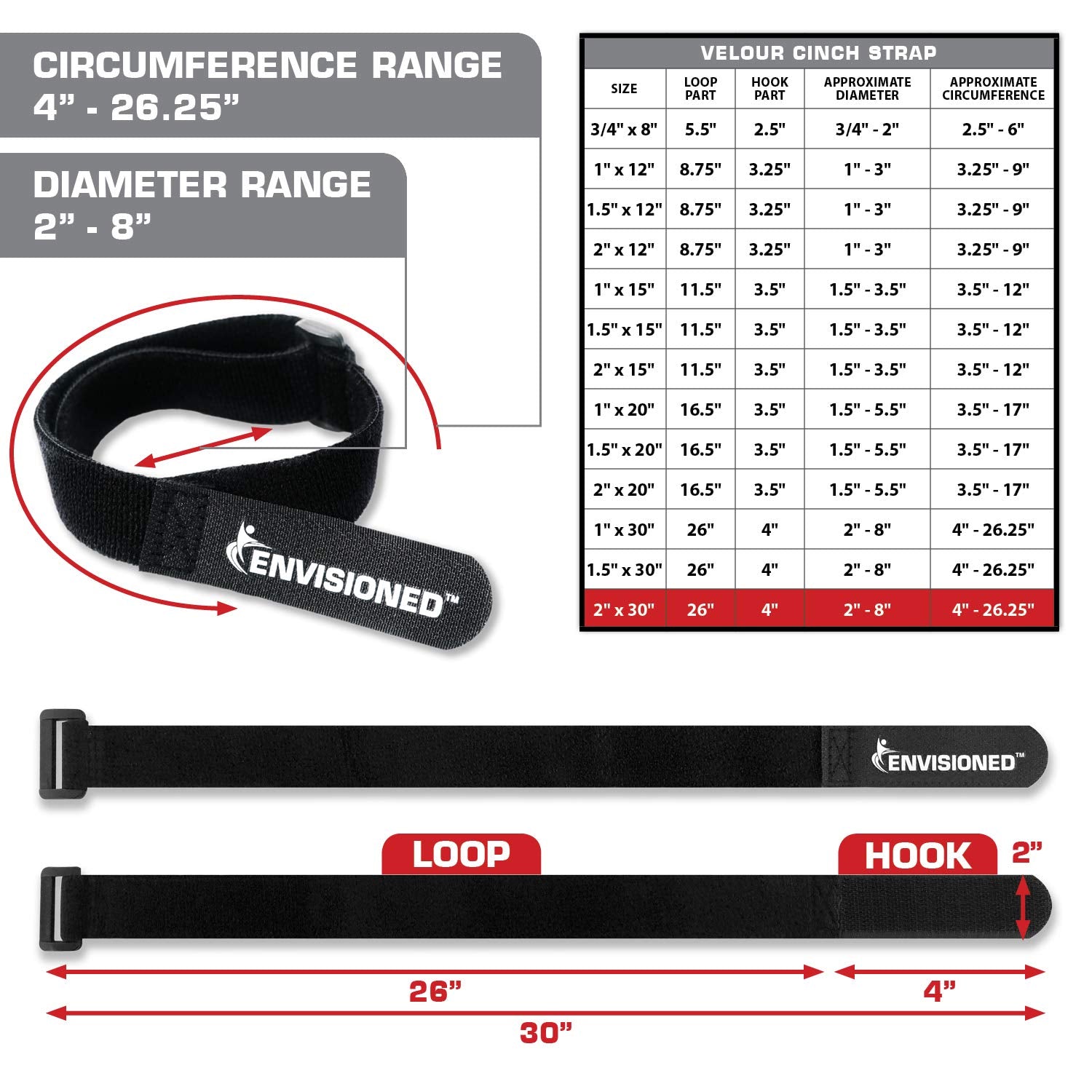 Velour Cinch Straps 2'' X 30''   6 Pack, Soft Touch Microfiber Reusable Hook And Loop