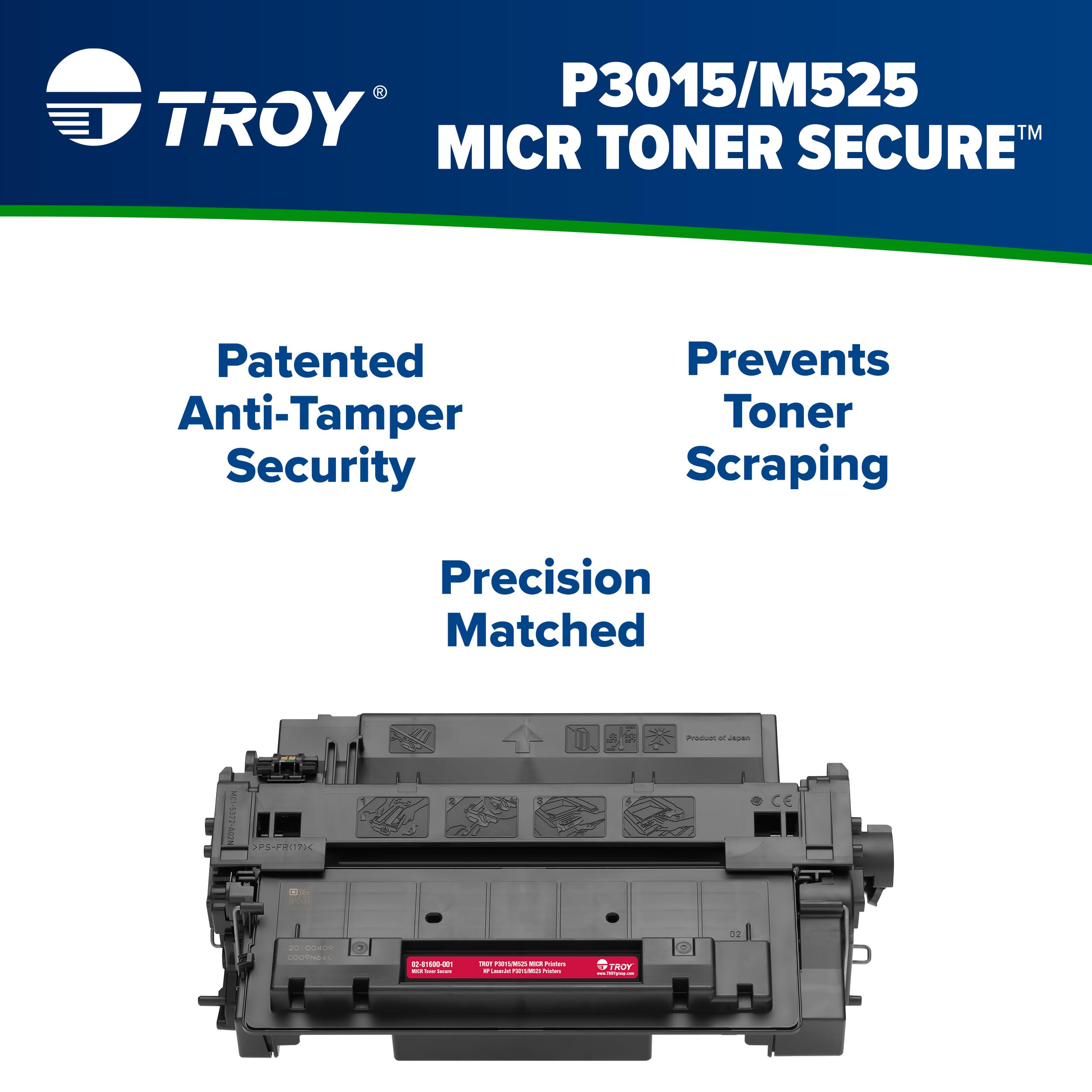 Troy 02 81600 001 3015/M525 Micr Toner Secure Cartridge (Coordinating Hp Part Number: Hp Ce255A), Black, Standard Yield