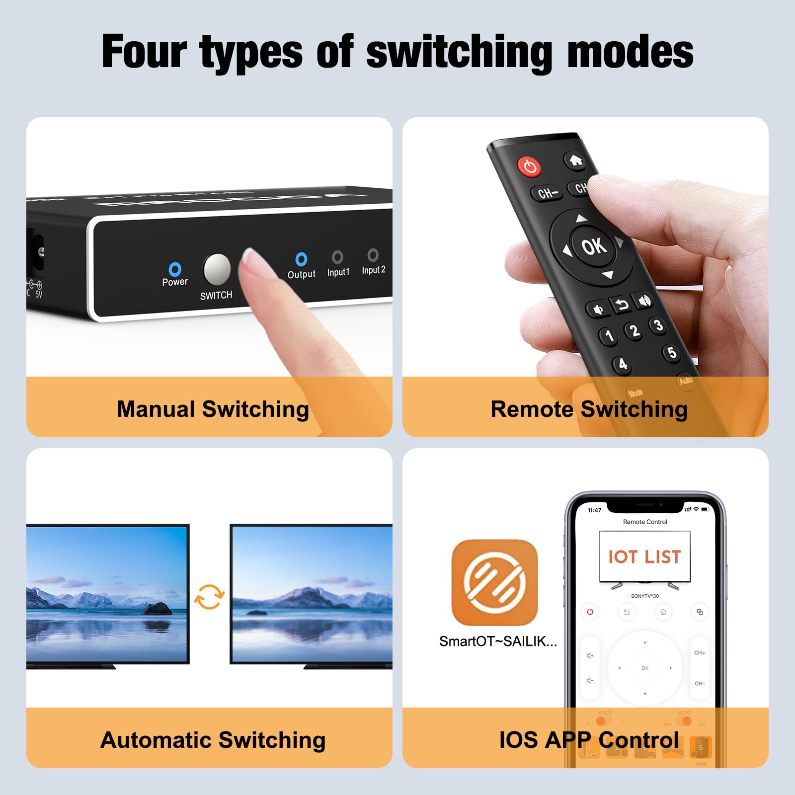 Hdmi 2.1 Switch 8K 60Hz, 4K 120Hz 5 In 1 Out Hdmi Switcher Splitter With Ios App/Cec Remote, Resolution Adjusted, Arc, Hdr10+, D