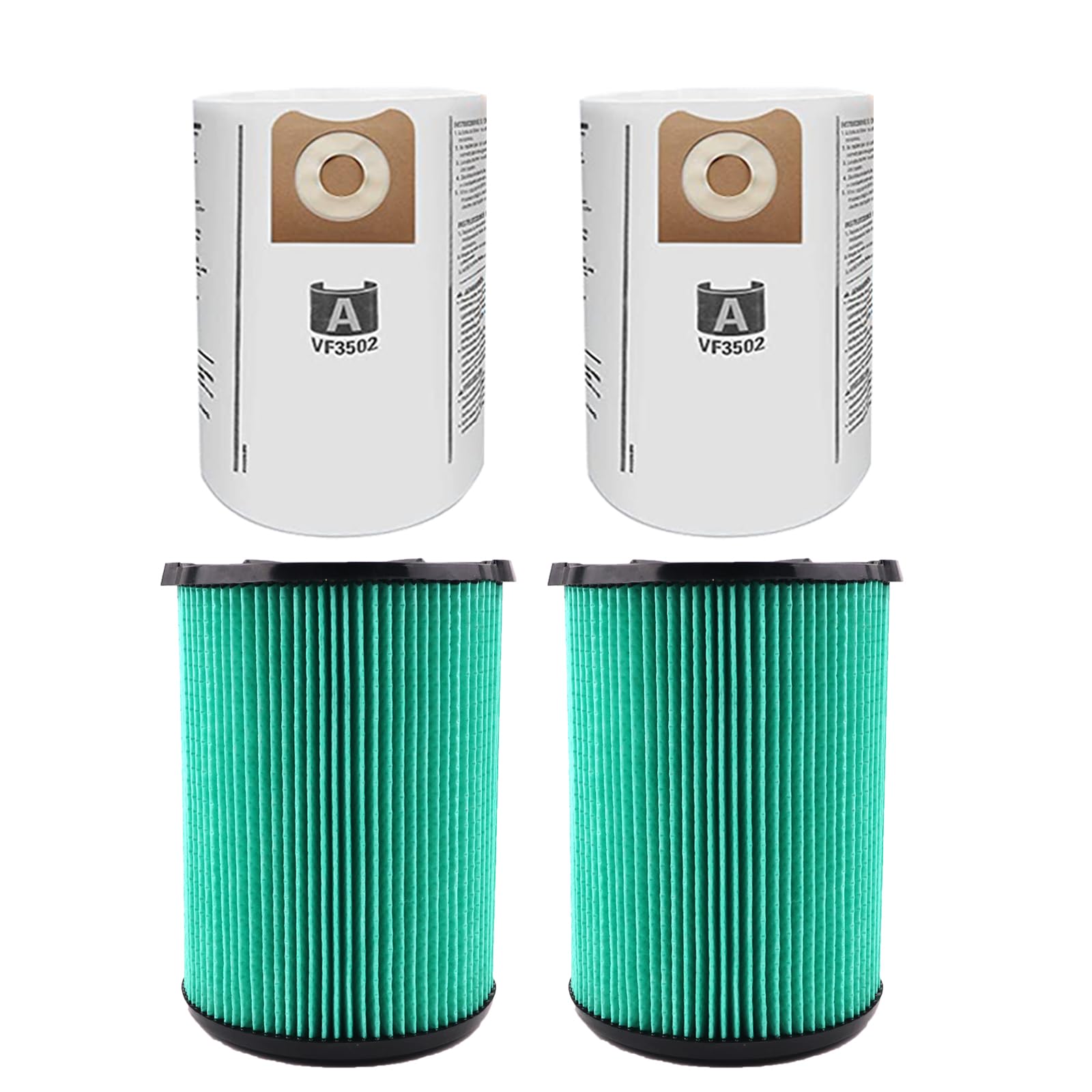 2 Pack Vf6000 5 Layer Replacement Filter For Ridgid 5 20 Gallon Wet Dry Vacuums,2 Pack Vf3502 Replacement Vacuum Bags Compatible
