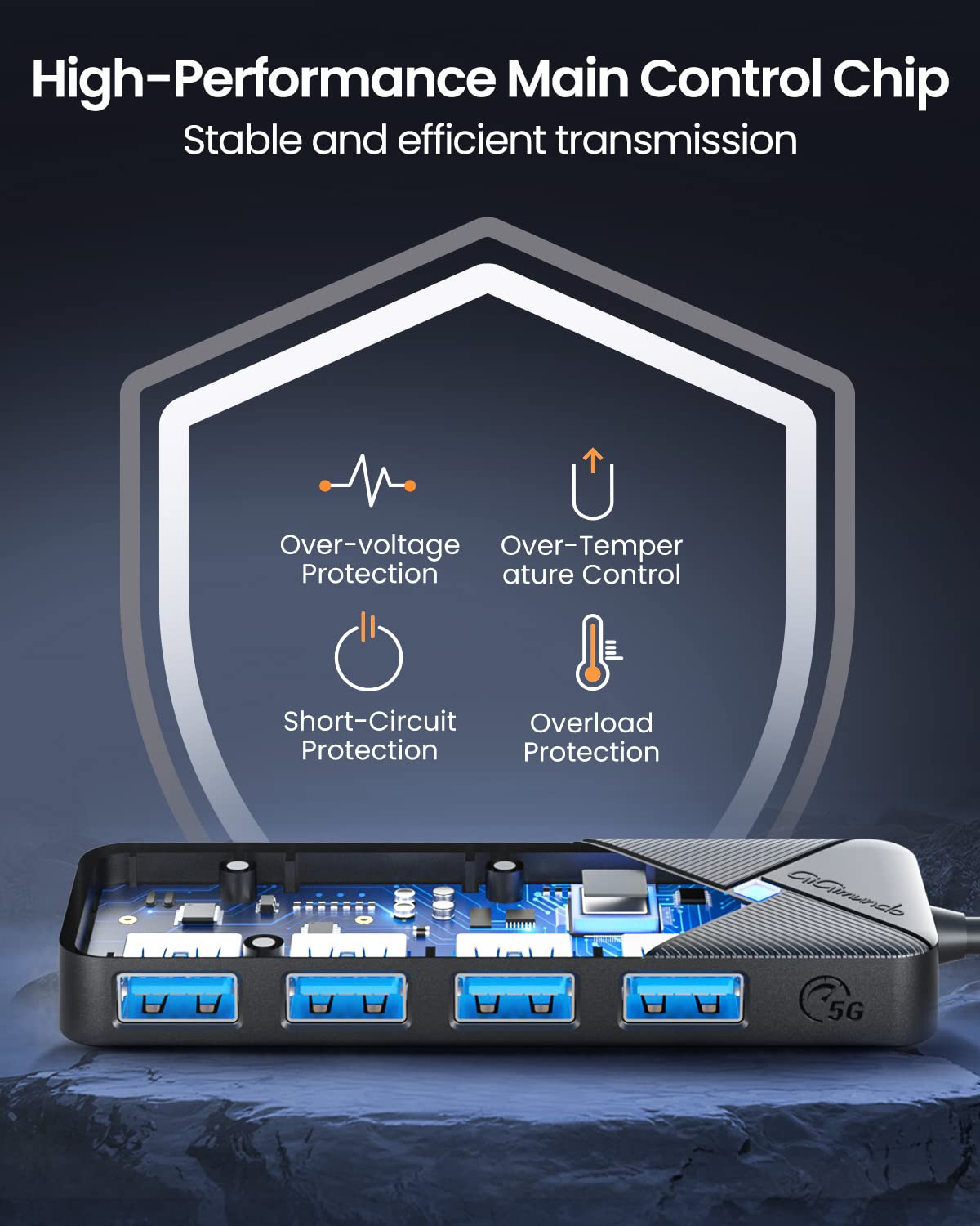 Gigimundo 5Gbps Usb 3.0 Hub, Multi 4 Ports Usb Splitter Usb Expander For Laptop, Computer, Pc, Ps4, Xbox, Printer, Keyboard, Mou