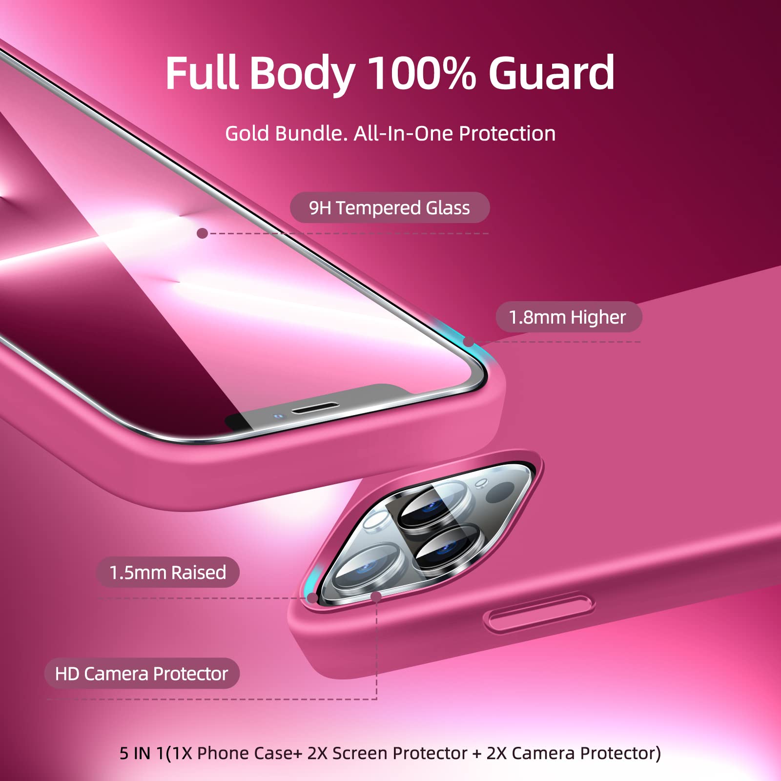 Dssairo [5 In 1 For Iphone 13 Pro Case, With 2 Pack Screen Protector + 2 Pack Camera Lens Protector, Liquid Silicone Slim Shockp