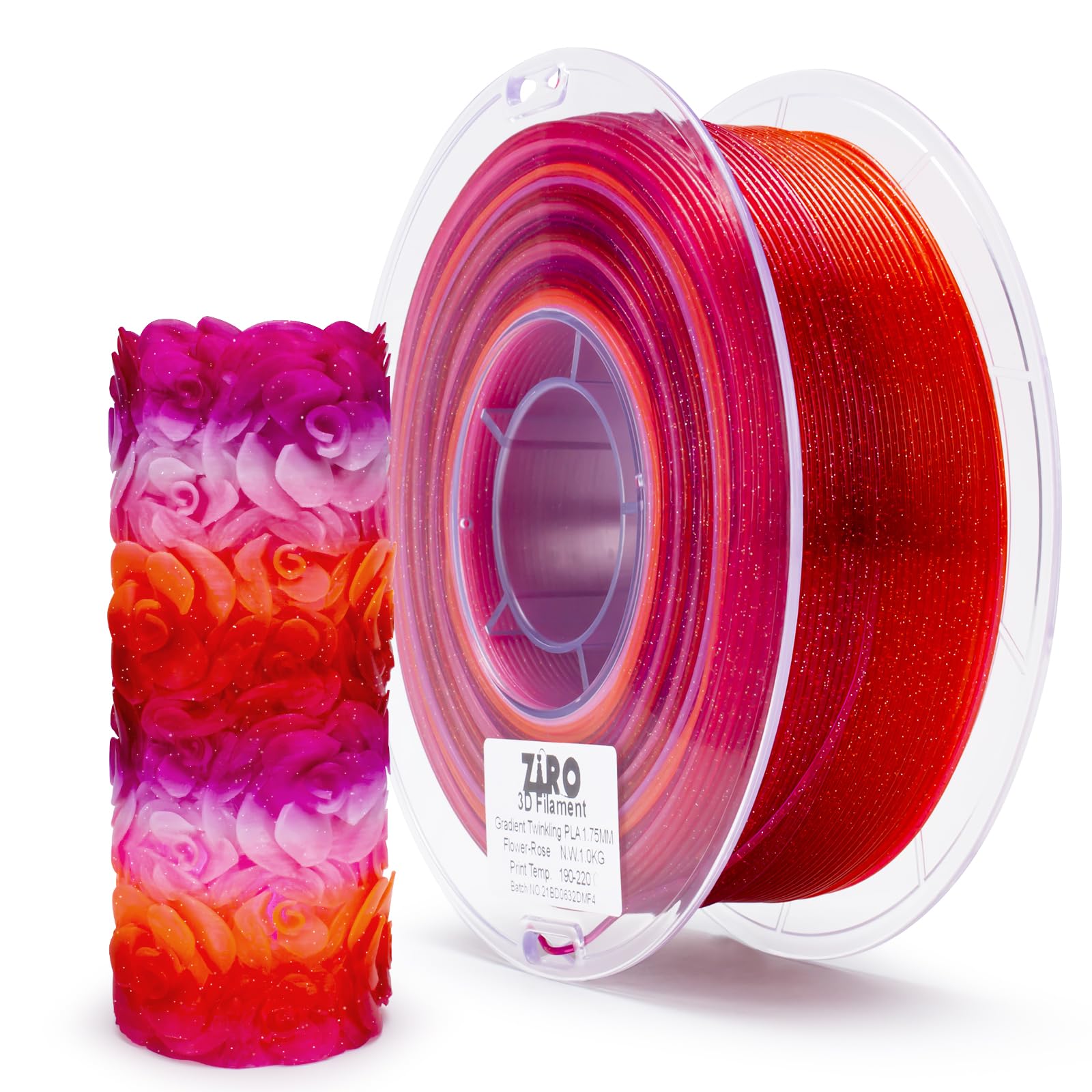 ZIRO 3D Printer Filament, Fast Color Change with Twinkle Effect PLA 1.75MM, Gradient Translucent PLA, Sparkling Multicolor 3D Ma