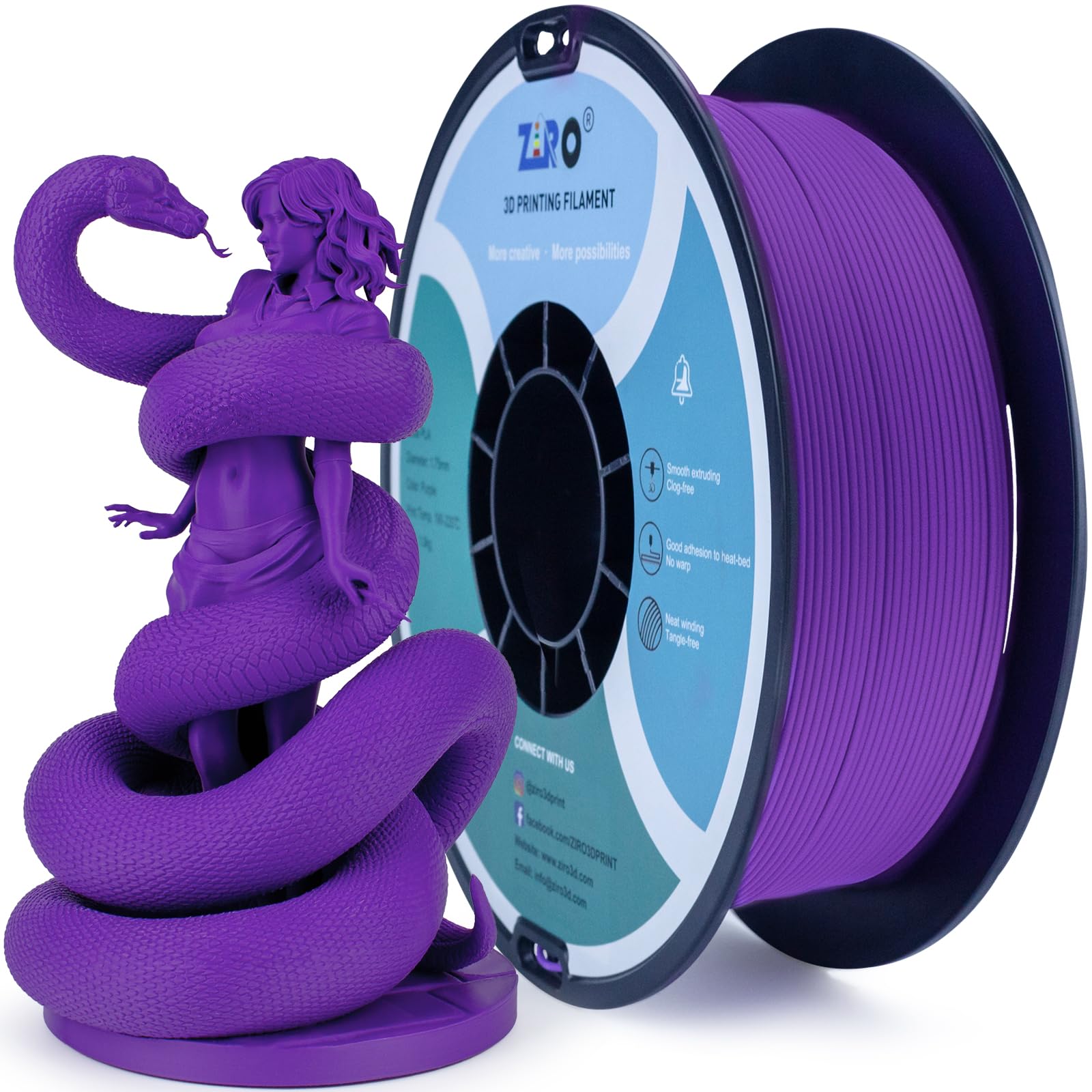 Ziro Matte Pla Filament 175Mm,1Kg 3D Printer Filament,High Toughness Pla,Dimensional Accuracy +  003Mm,Matte Pla Purple