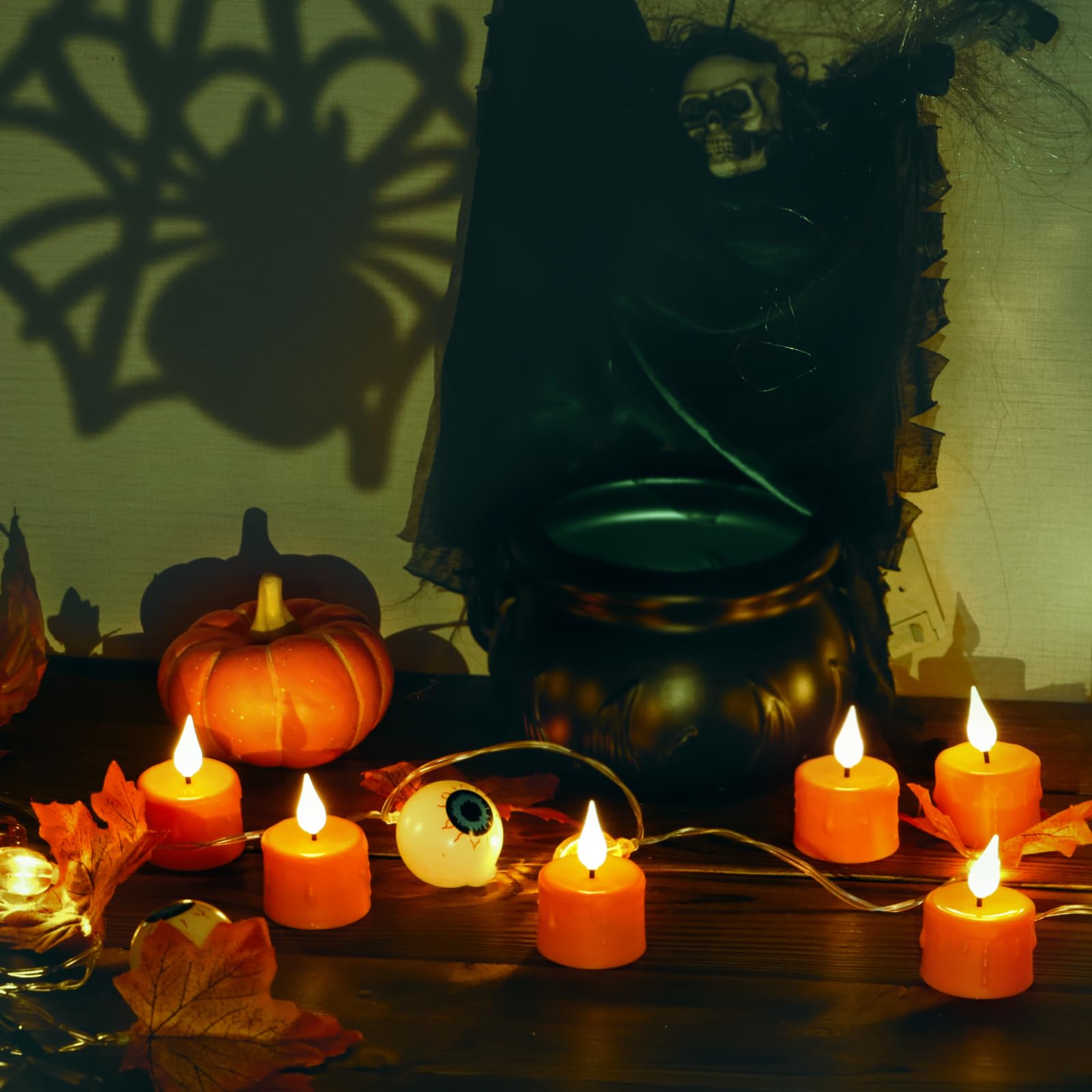 Daord 6 Pcs Halloween Orange Led Tea Light Candles Rechargeable Flickering Flameless Pumpkins Tealights With Remote For Fall Hal