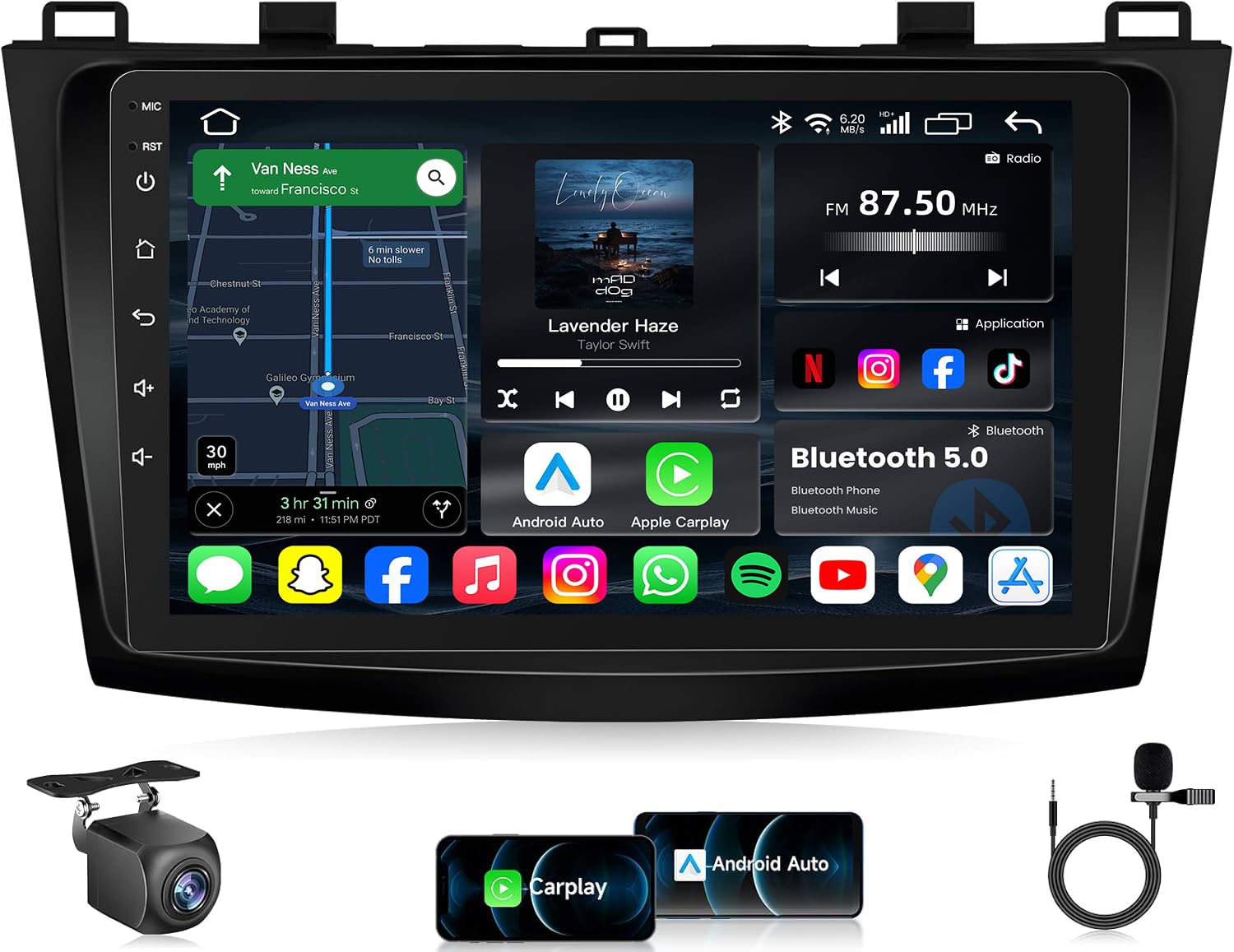 8Core 4G+32G Android 13 Car Radio for Mazda 3 2010-2013: 9-inch 1280 * 800 IPS Touchscreen for Mazda 3 Stereo with Wireless CarP