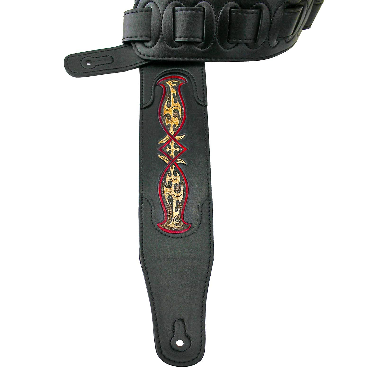 Walker & Williams Cvg 103 Black Padded Guitar Strap Hand Tooled Celtic Design