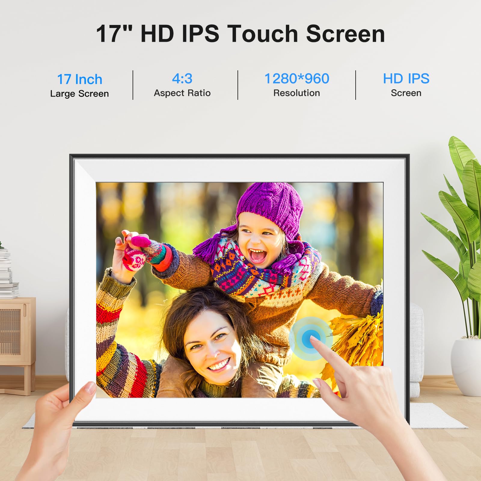 Large Digital Picture Frame 17 Inch Photo Frame   Dual Wifi 32Gb Digital Frame, Auto Rotate, Full Functions, Wall Mounted, Unlim