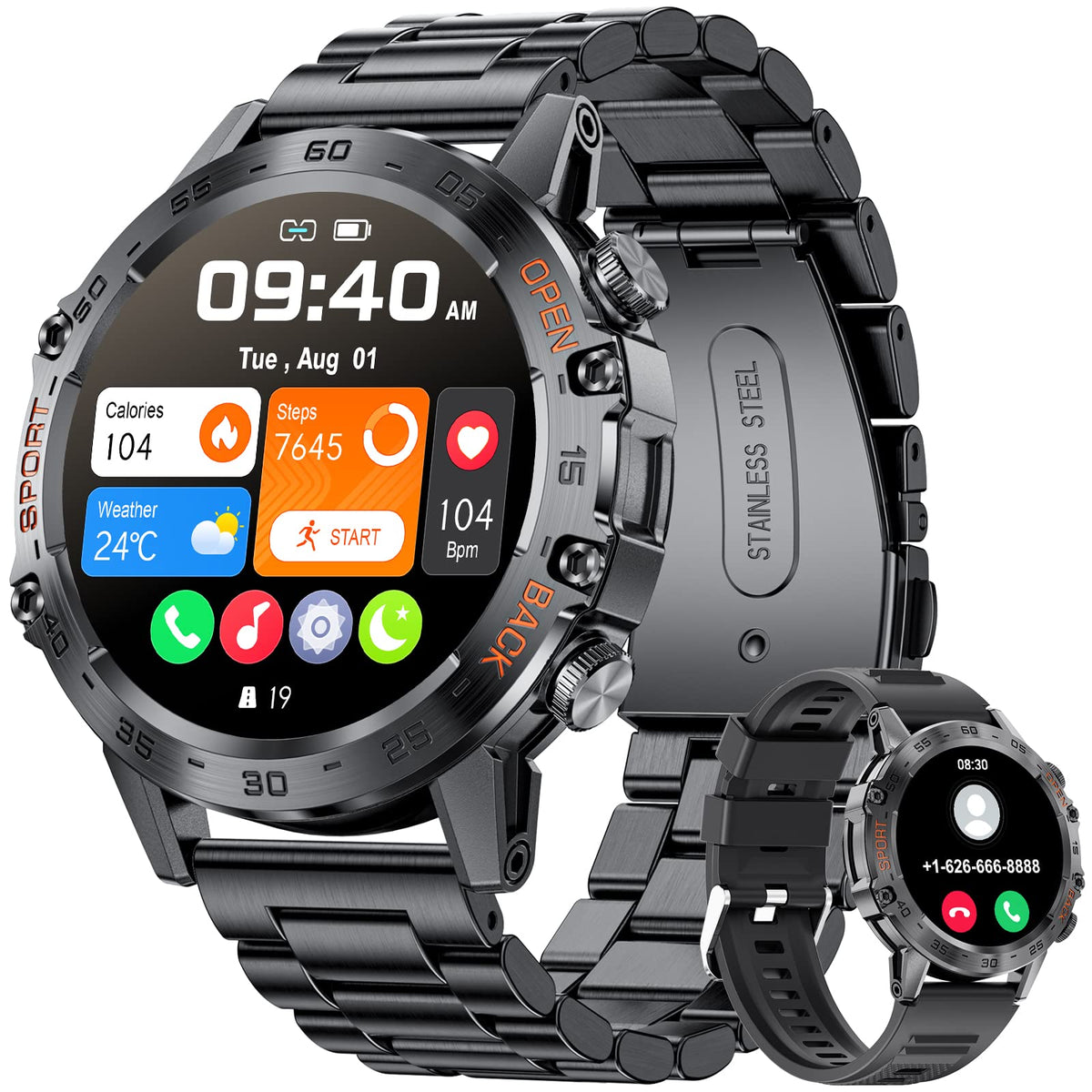 Military Smart Watch For Men(Answer/Dial Calls),5Atm Waterproof Fitness Watch,100 Sports Modes, With Blood Pressure/Heart Rate/S