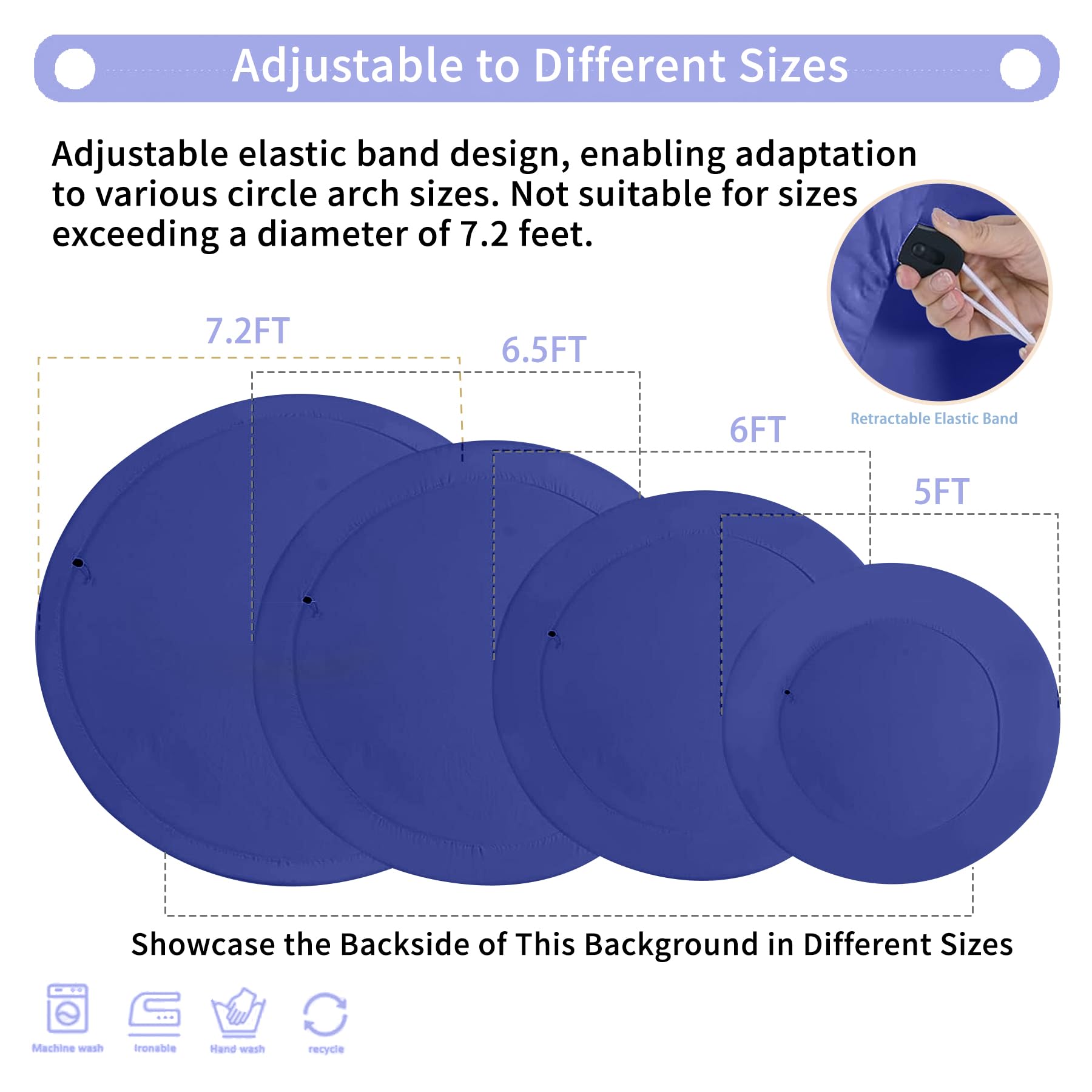 Haefoo 7.2Ft Navy Blue Round Backdrop Cover For 5 To 7.2Ft Circle Arch Stand   Adjustable Wrinkle Free Circle Backdrop Cover For