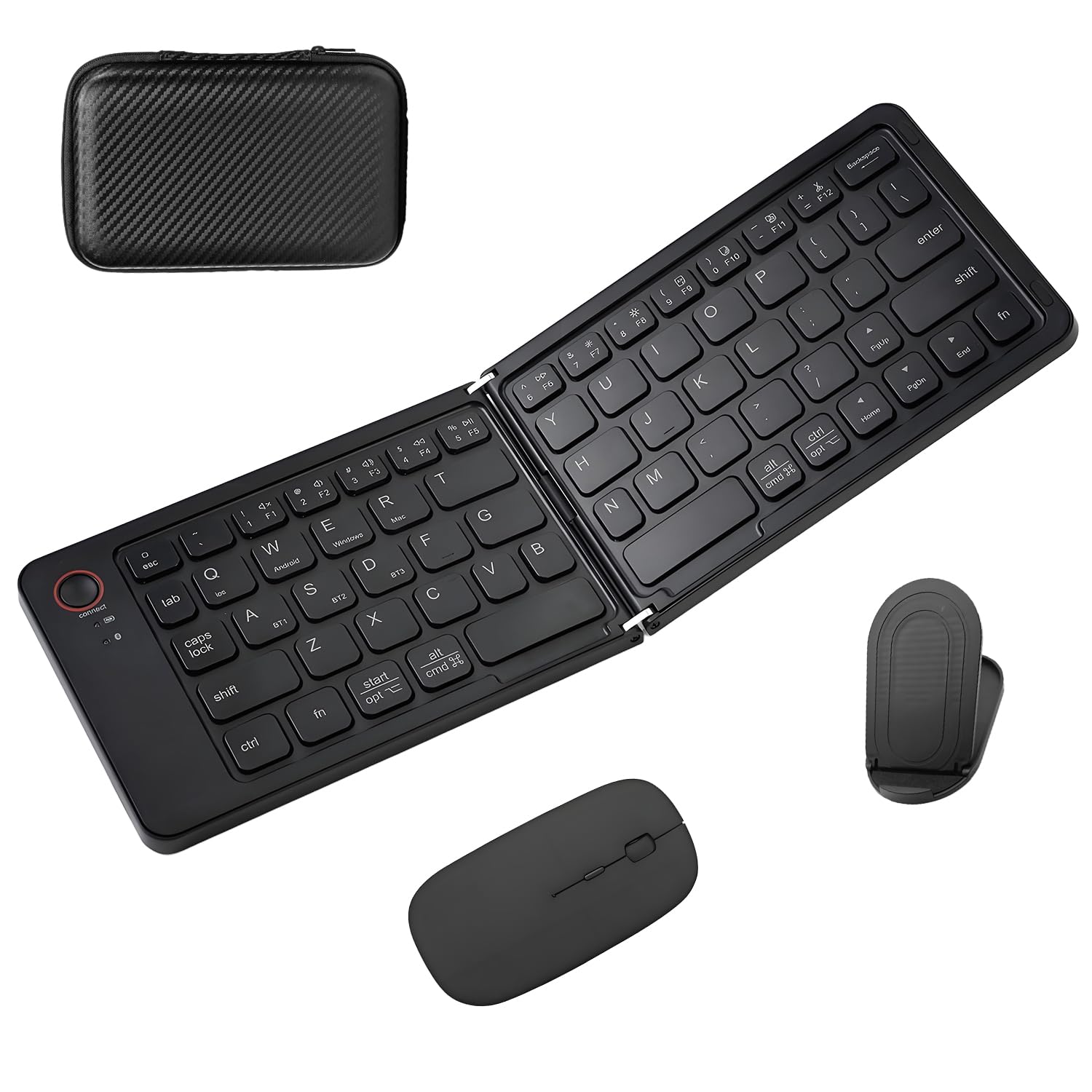 Foldable Keyboard and Mouse, Folding Keyboard Mouse Combo with Travel Case,Bluetooth Portable Mouse Keyboard for iPads Laptop Ta