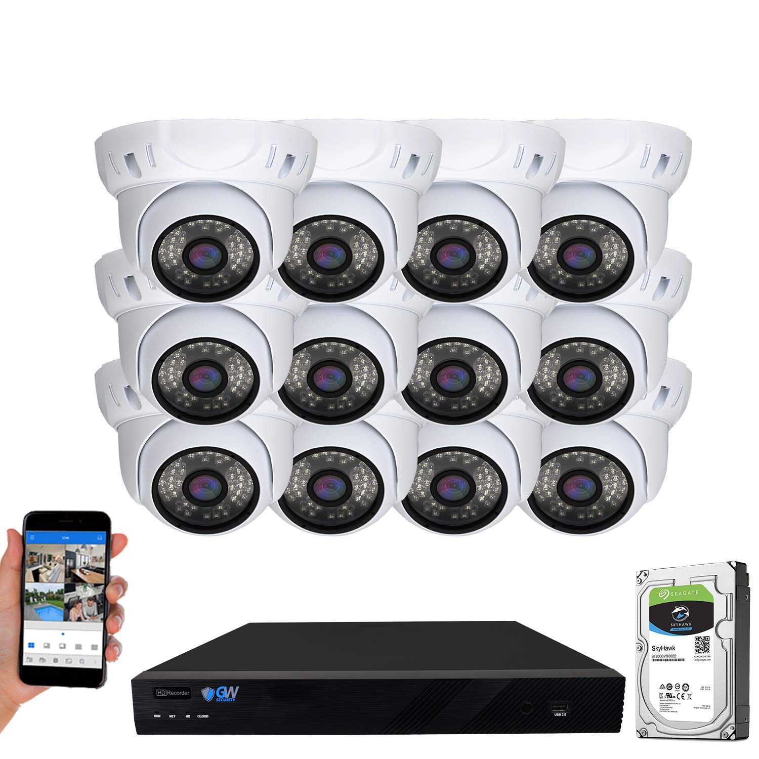 GW Security 16 Channel 4K NVR 5MP H.265 IP Surveillance Security Camera System with 12-Piece Super HD 1920P Weatherproof PoE Sec