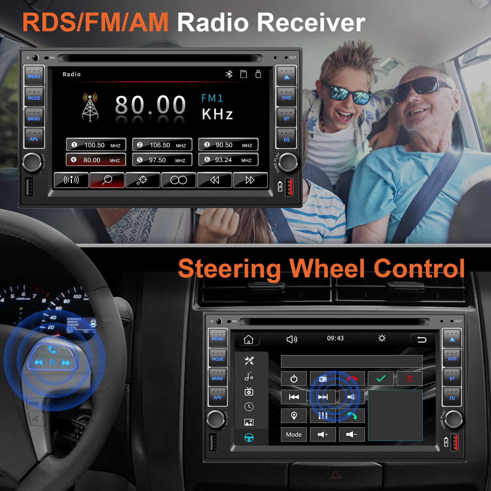 Double Din Car Stereo With Dvd/Cd Player, Car Radio With Backup Camera, Voice Control Carplay & Android Auto, Mirrorlink, Blueto