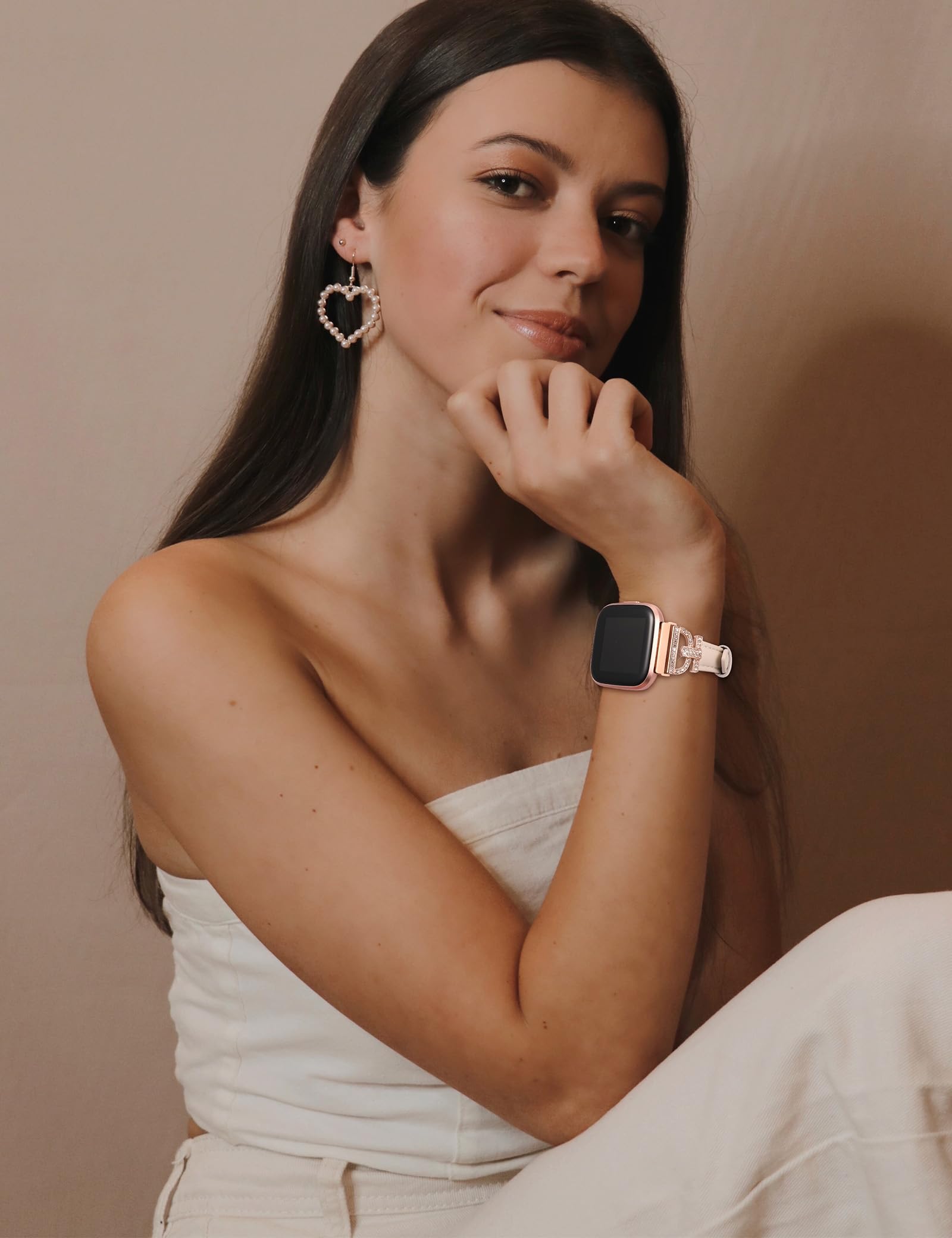 Minyee Leather Bands Compatible With Fitbit Versa 2/Fitbit Versa/Versa Lite Band Women, Dressy Slim Thin Leather Strap With D-Sh