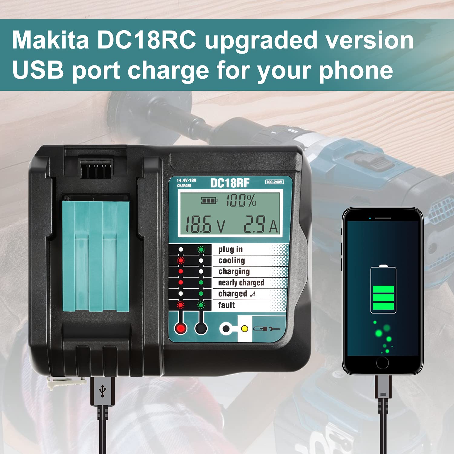 Dc18Rf Charger Compatible With Makita 14.4V/18V Lithium Ion Battery,3.5A With Usb Interface Charging For Bl1815 Bl1820 Bl1830 Bl