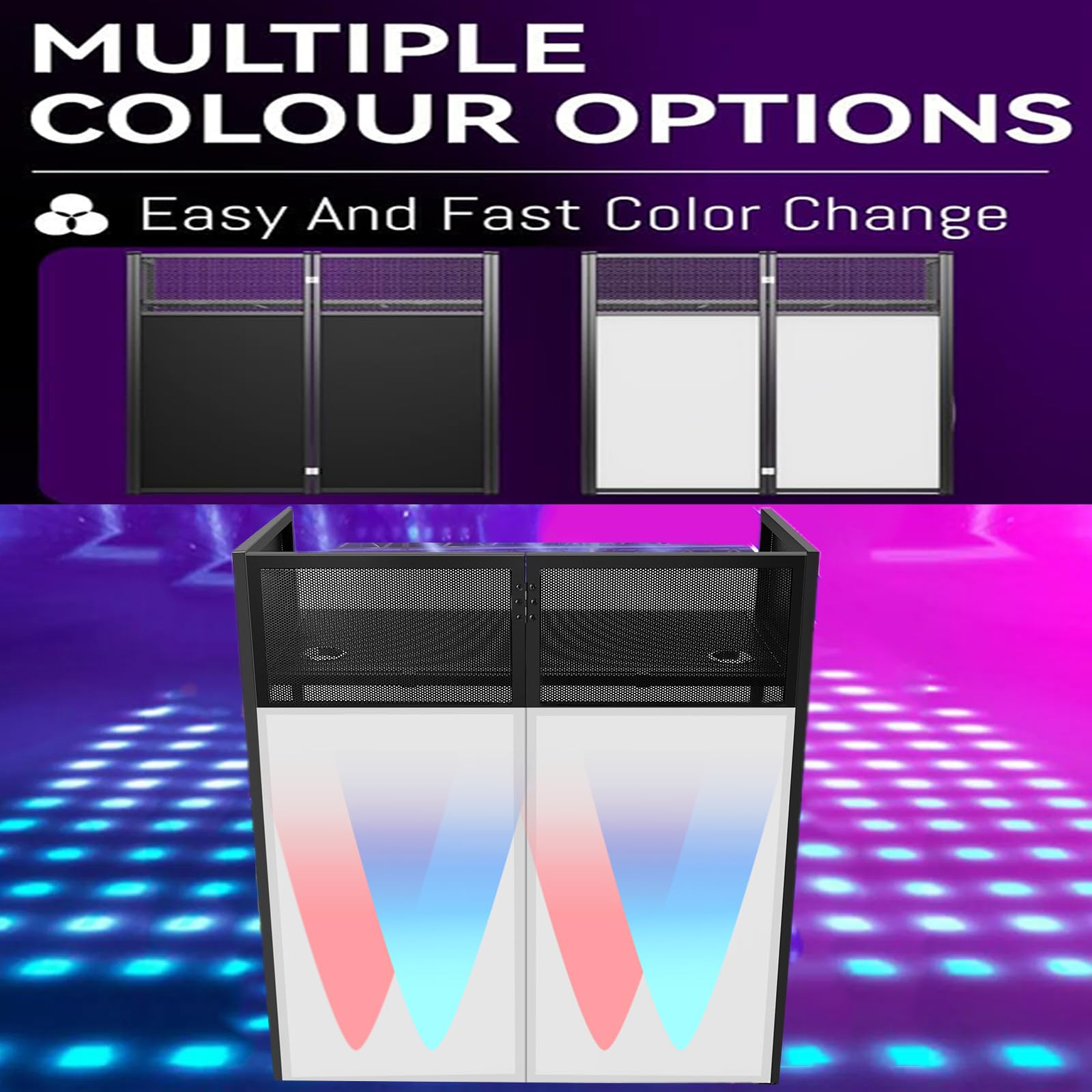 Portable Dj Facade Booth, Foldable Dj Table Station With White & Black Lighting Scrim,42L X46H X 25W Dj Stand Booth,With Adjusta