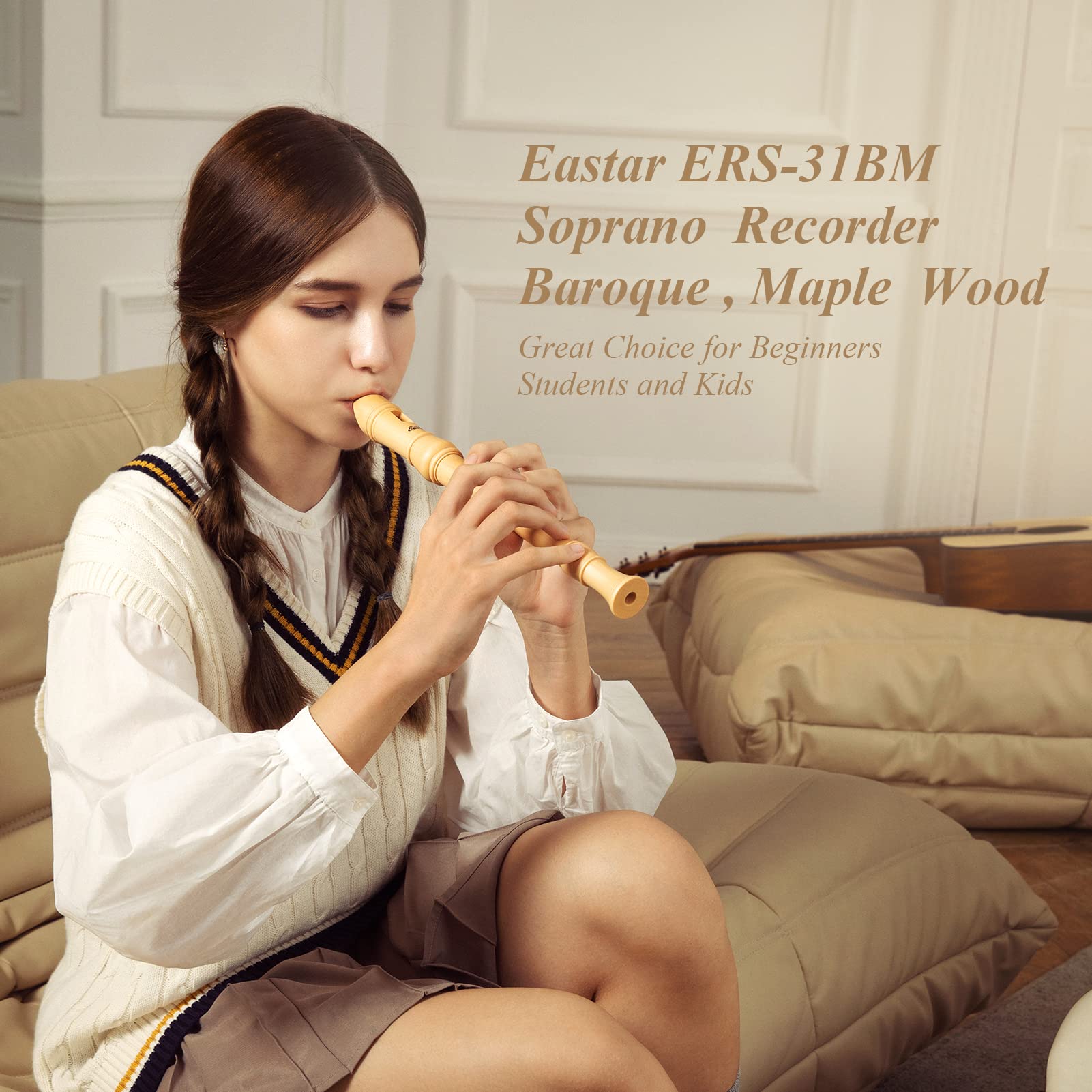 Eastar Soprano Beginners Recorder Baroque Fingering C Key Maple Descant Recorder Instrument For Kids Adults, 3 Piece Recorder Wi