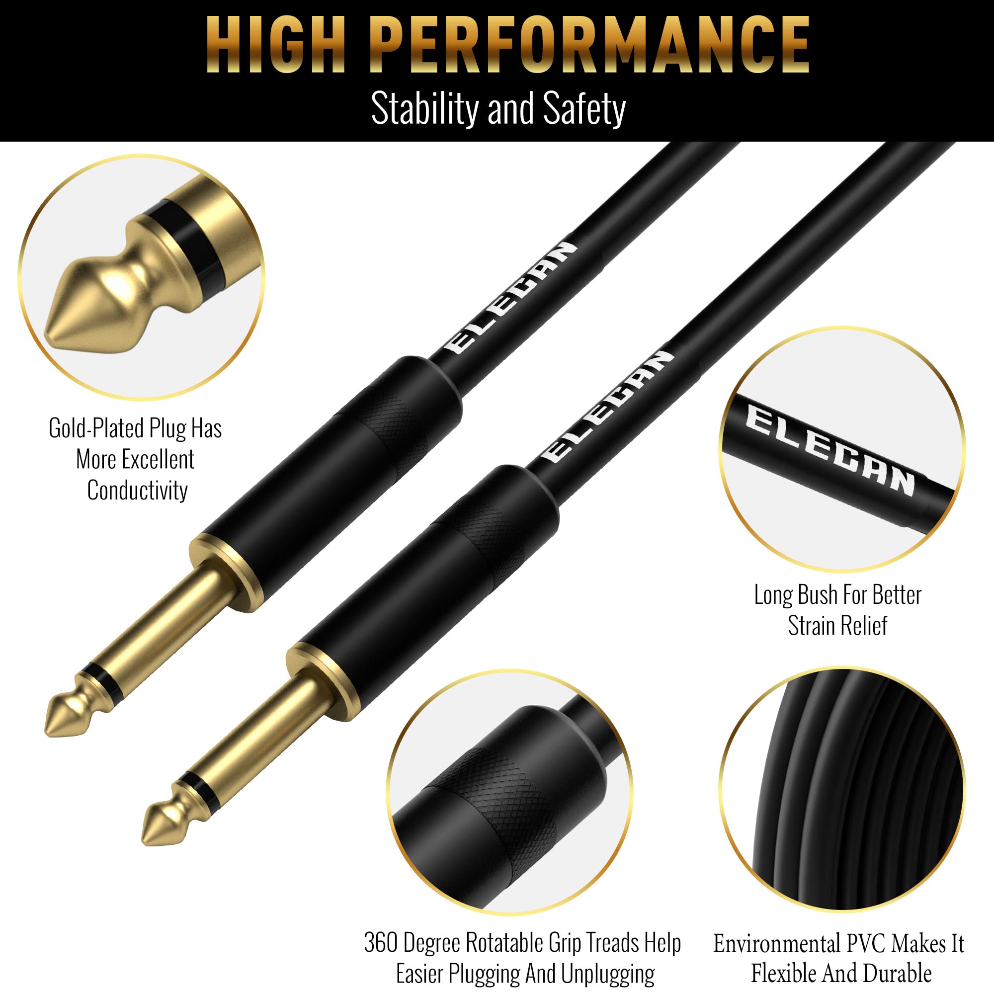 Guitar Cable 75 Feet  Straight To Straight Instrument Cable Gold Plated 1/4 Inch Ts Professional Electric Bass Guitar Cord Amp C