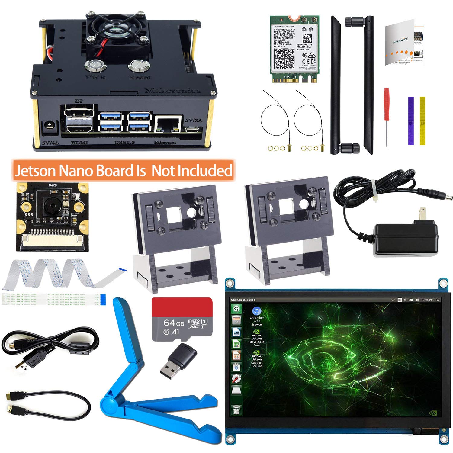 Makeronics Developer Kit for Jetson Nano -7inch Touch| IMX 219-77 Camera with Case| 64GB Class 10 TF Card with Card Reader | Jet