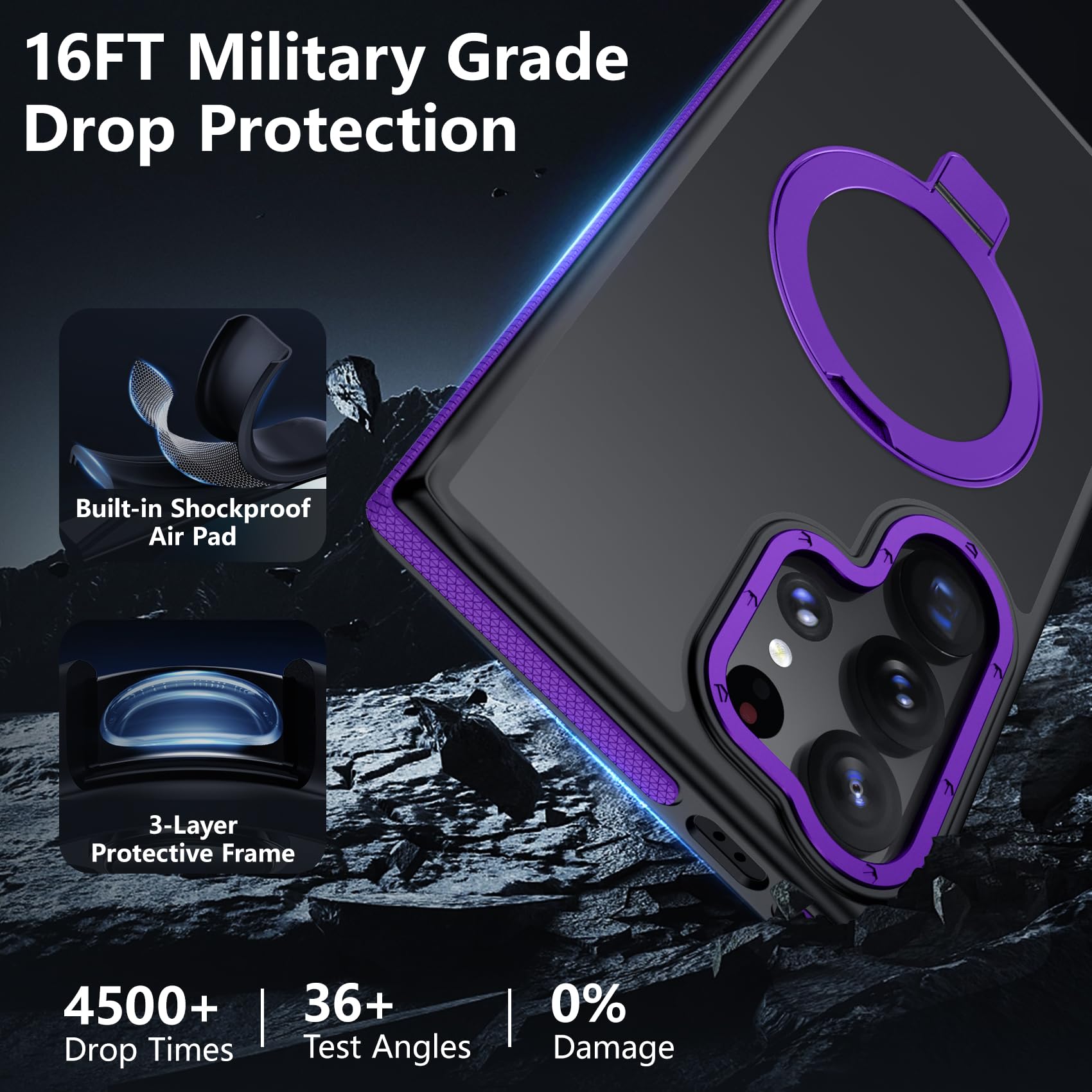 Mondelete For Samsung Galaxy S23 Ultra Case, Magnetic Adjustable Ring Stand [Fit For Magsafe], [Military-Grade Shockproof Protec