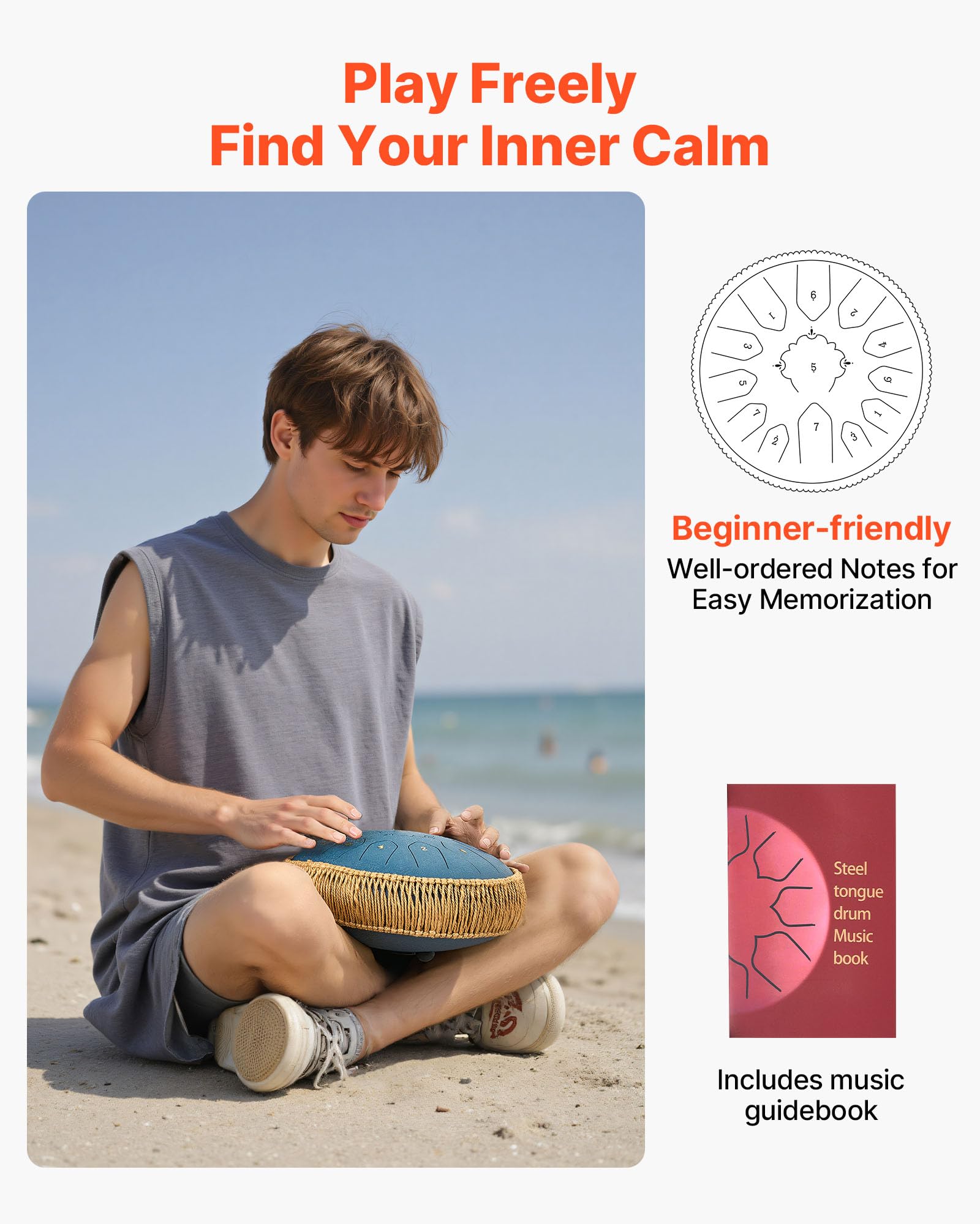 Vevor Steel Tongue Drum, 12 In 13 Notes Rain Drum For Outside Garden, C Major Musical Drums With Music Book & Mallets, Percussio