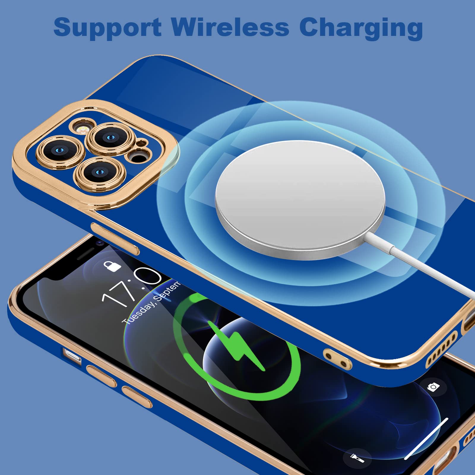 Lafunda Compatible With Iphone 12 Pro Max Case Cute, Luxury Plating Case For Women Gold Trim Aesthetic Girly Cover Full Camera P