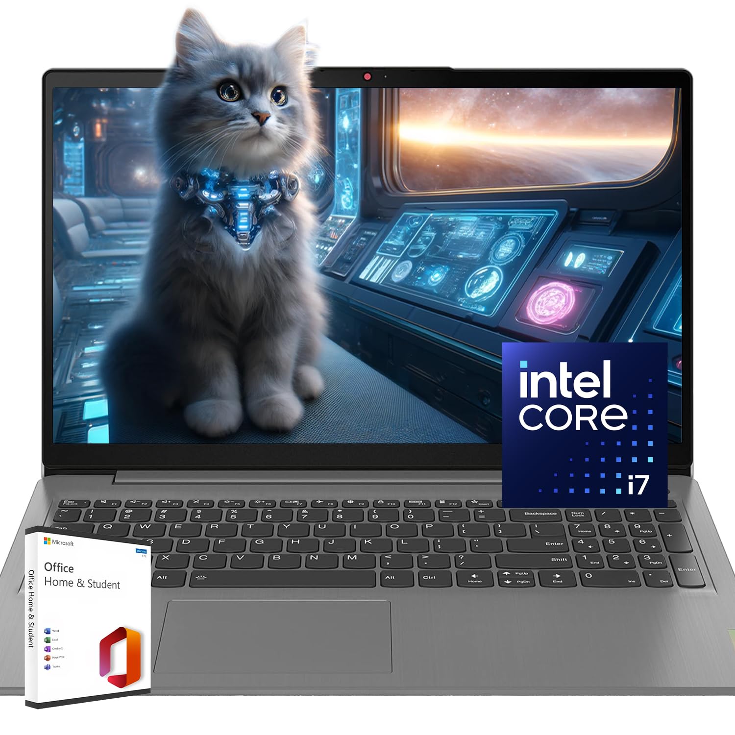 Lenovo Ideapad 15.6 Fhd Laptop W/Microsoft Office Lifetime License, Ai Powered Intel Core I7, Long Battery Life, Backlit Kb, Fin