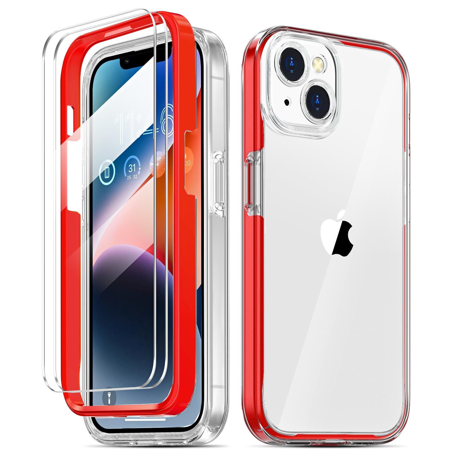 Coolqo Compatible For Iphone 14 Case Iphone 13 Case, With 9H Tempered Glass Screen Protector [Anti Yellowing] Military Grade Pro