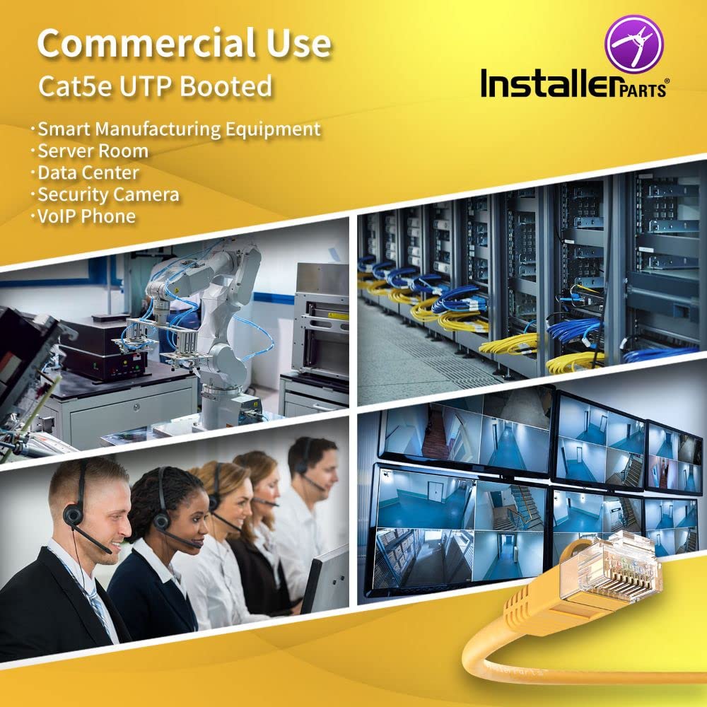 Installerparts (10 Pack Ethernet Cable Cat5E Cable Utp Booted 2 Ft   Yellow   Professional Series   1Gigabit/Sec Network/Interne