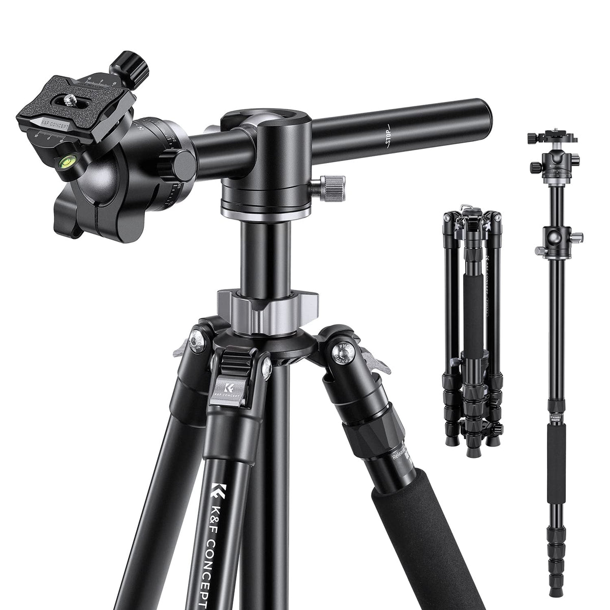 K&F Concept 67 Inch Camera Tripod Horizontal Aluminum Tripods Portable Monopod With 32Mm Ball Head 12Kg Load Capacity Quick Release Plate, For Travel And Work T255A4+Bh 32L(Gray)