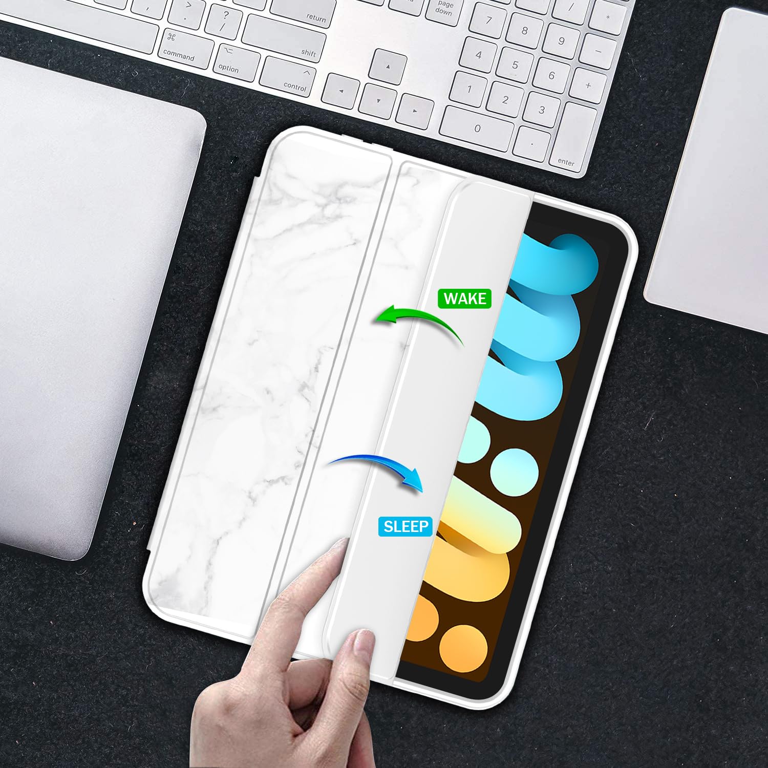 Imieet Ipad Mini 7 Case 2024 (A17 Pro), Ipad Mini 6 Case (8.3 Inch,2021 Model), Ipad Mini 7Th/6Th Generation Case With Pencil Holder, Trifold Stand Smart Case With Soft Tpu Back,Marble White