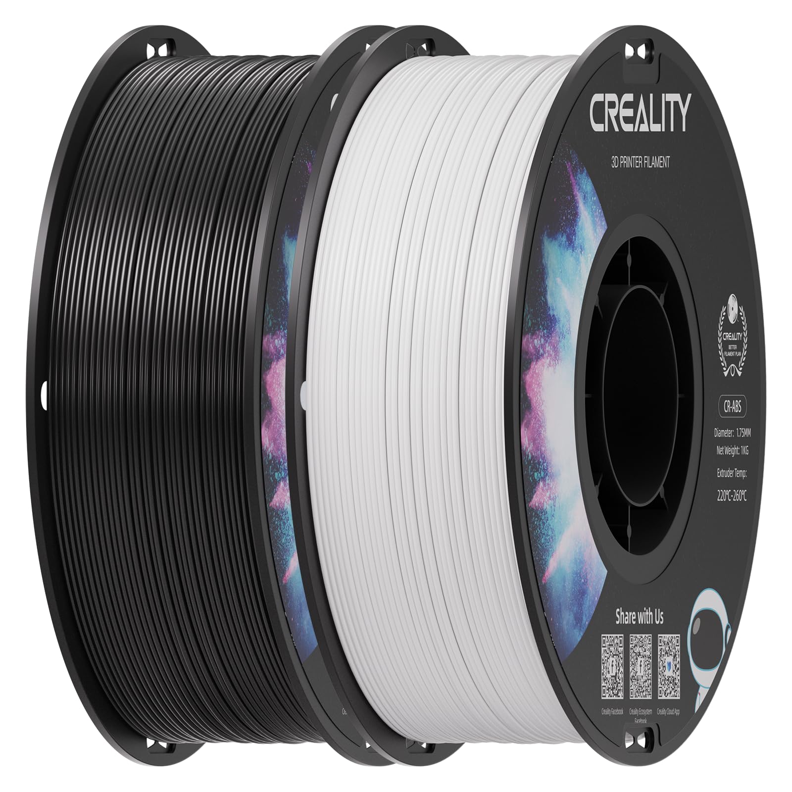 Creality 2 kg Black & White ABS Filament 1.75mm, 3D Printer Filament Bundle, Excellent Resistance, Odorless Non-Toxic, Stability