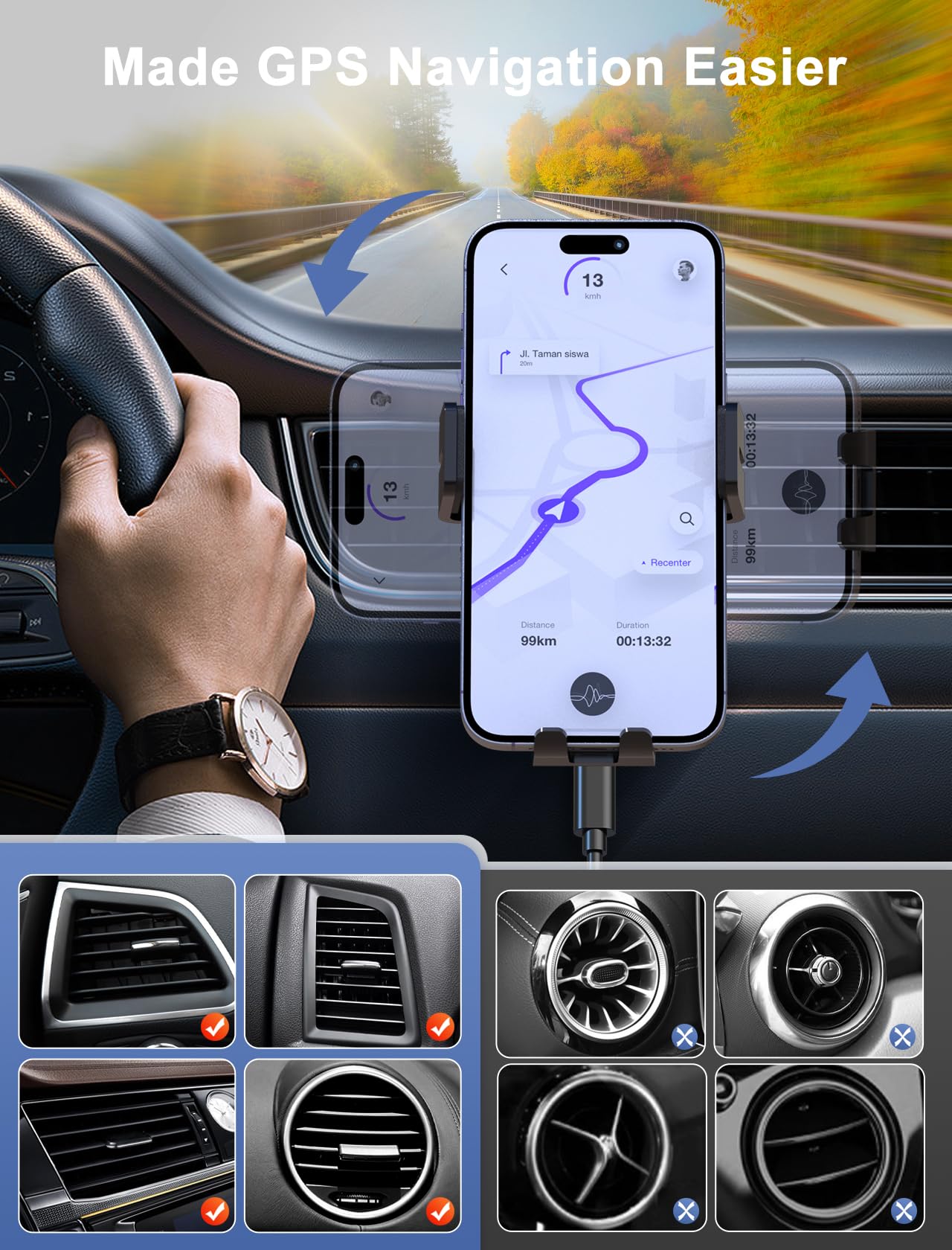 Mokpr Wireless Car Charger, Auto Clamping Car Mount 15W/10W/7.5W Fast Charging Cd Slot Air Vent Car Phone Mount Fit For Iphone 1