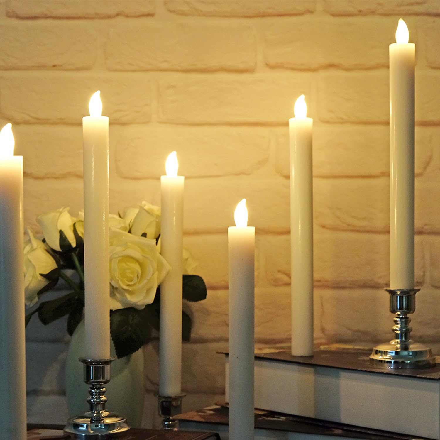 Dromance White Flameless Led Window Taper Candles Battery Operated With Remote And Timer Dimmable Flickering Light Dinner Weddin