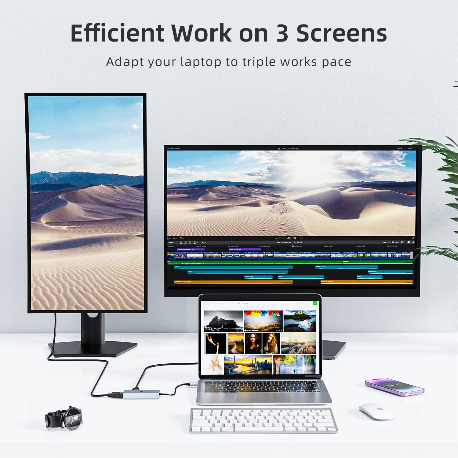 Tiergrade Usb C To Hdmi Adapter, 4 In 1Type C To Dual Hdmi Adapter, Thunderbolt 3 Adapter With 2 Hdmi Ports, 100W Power Delivery