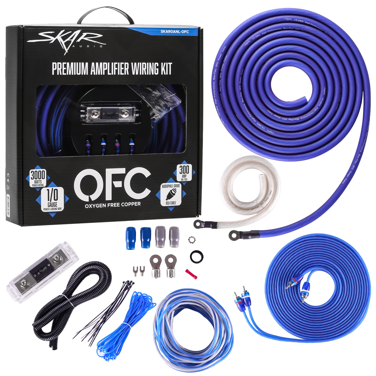 Skar Audio 1/0 Gauge Ofc Complete Amplifier Installation Wiring Kit, Skar0Anl Ofc