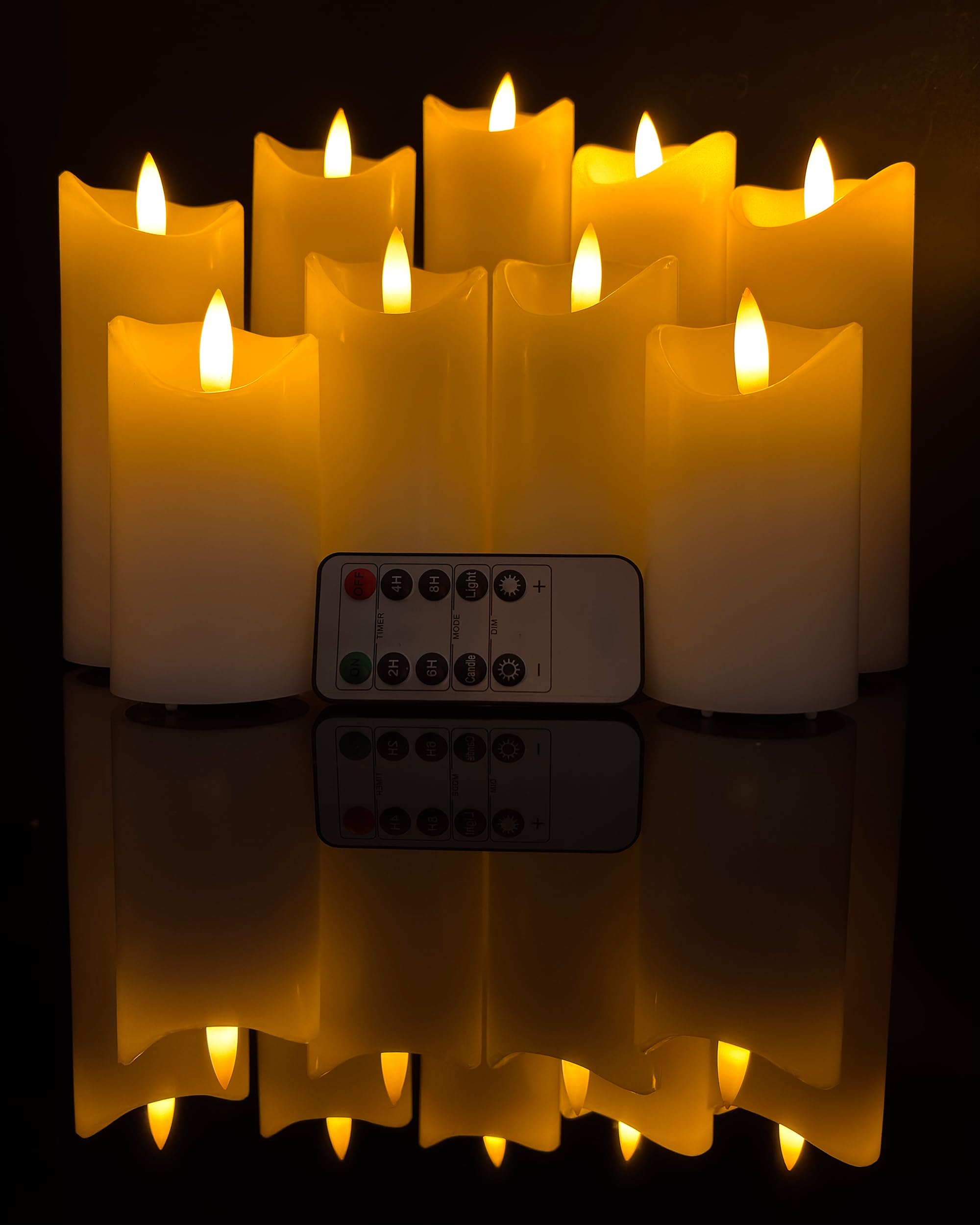 Gmnee 9 Pack White Flickering Flameless Candles Set With Remote Timer, 2'' Diameter Led Pillar Battery Operated Candles Bulk For